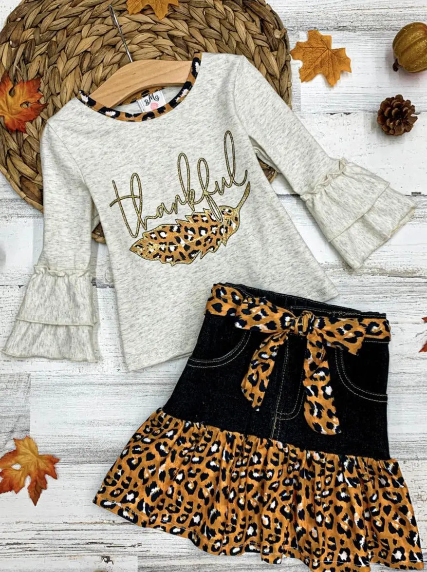 Thankful Leopard Ruffled Denim Skirt Set - Image 2