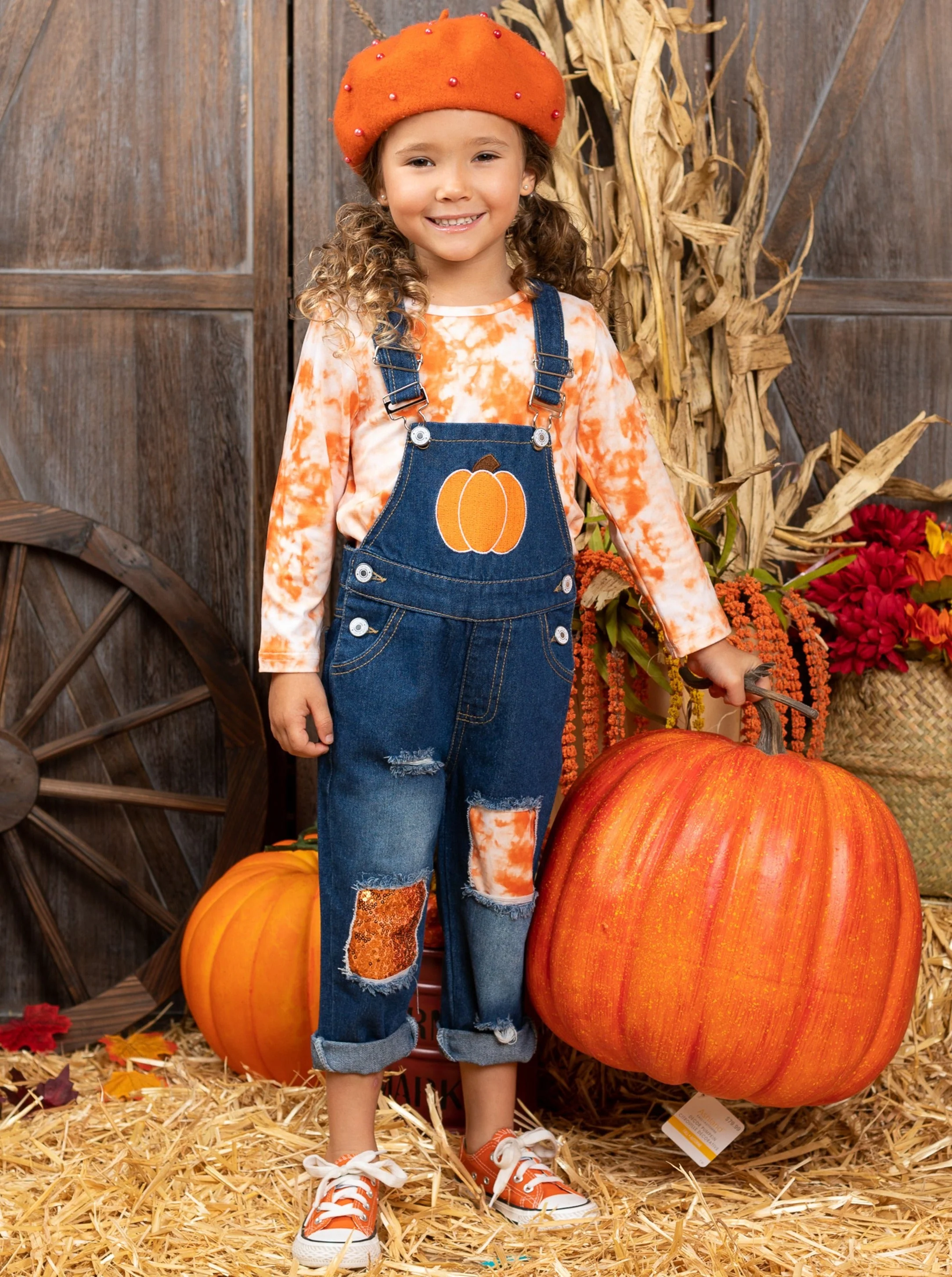 Tie Dye Pumpkin Patched Denim Overall Set - Image 2