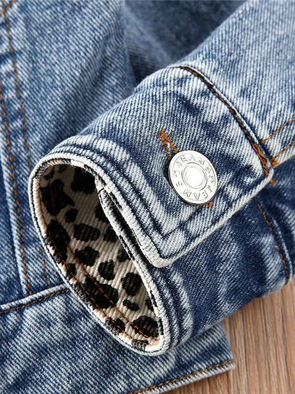 Leopard Lapel Denim Jacket - Image 4