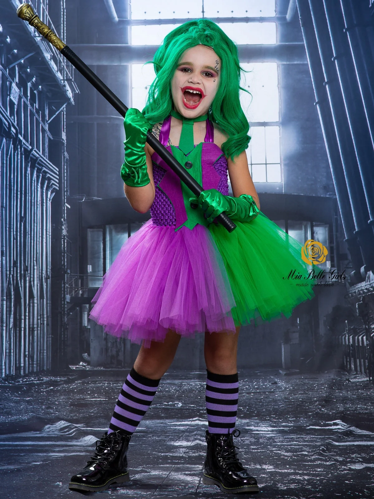 Girls Gotham Jester Tutu Costume Dress with Neck Tie - Image 3