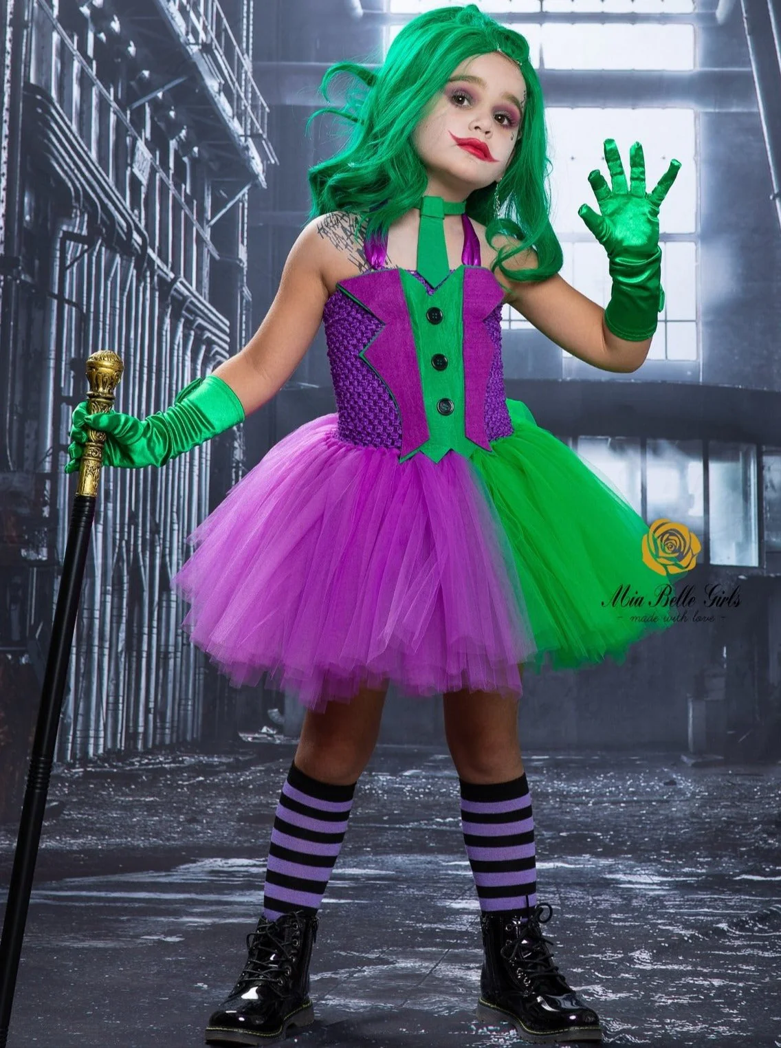 Girls Gotham Jester Tutu Costume Dress with Neck Tie - Image 4