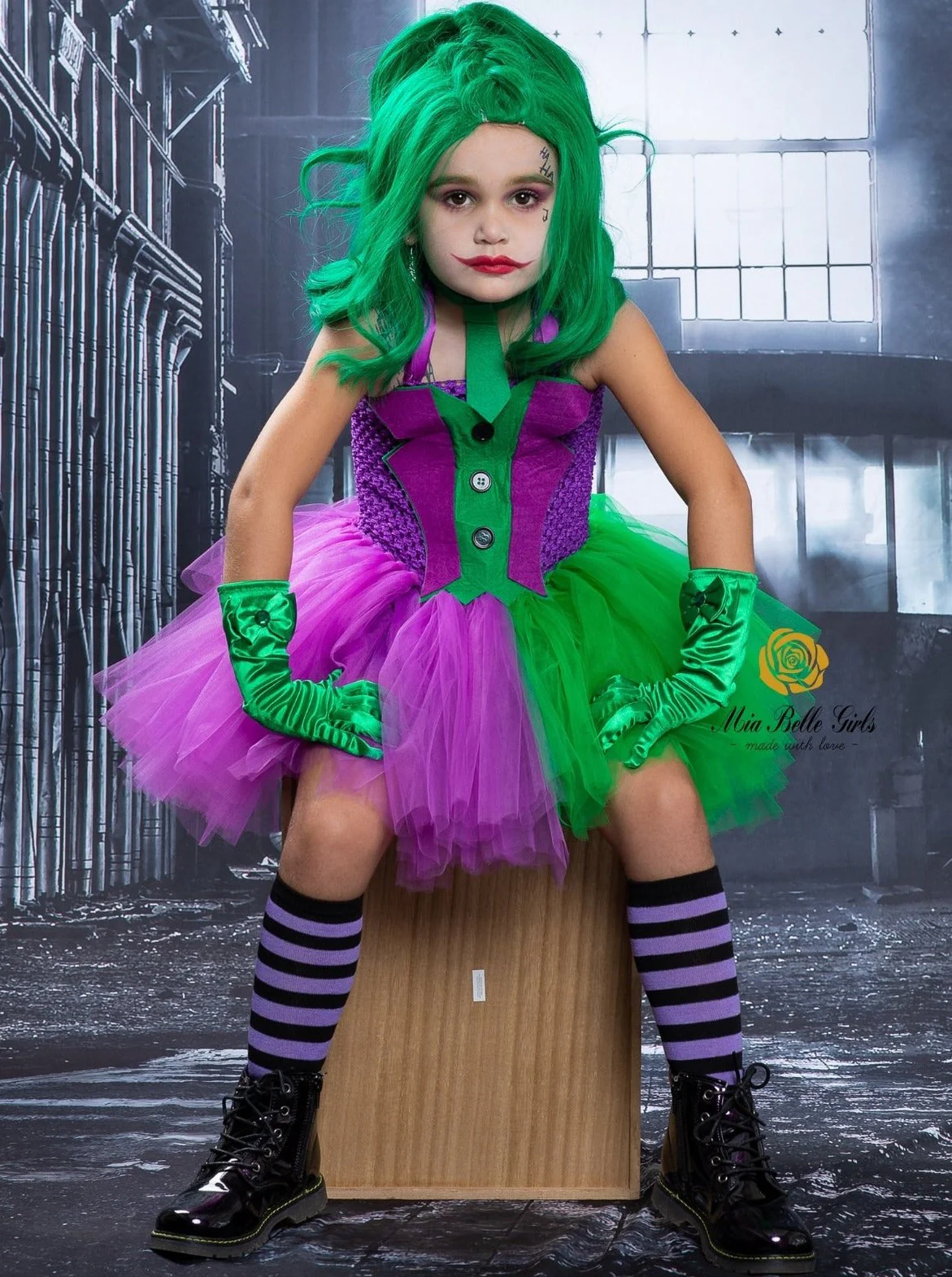 Girls Gotham Jester Tutu Costume Dress with Neck Tie - Image 5