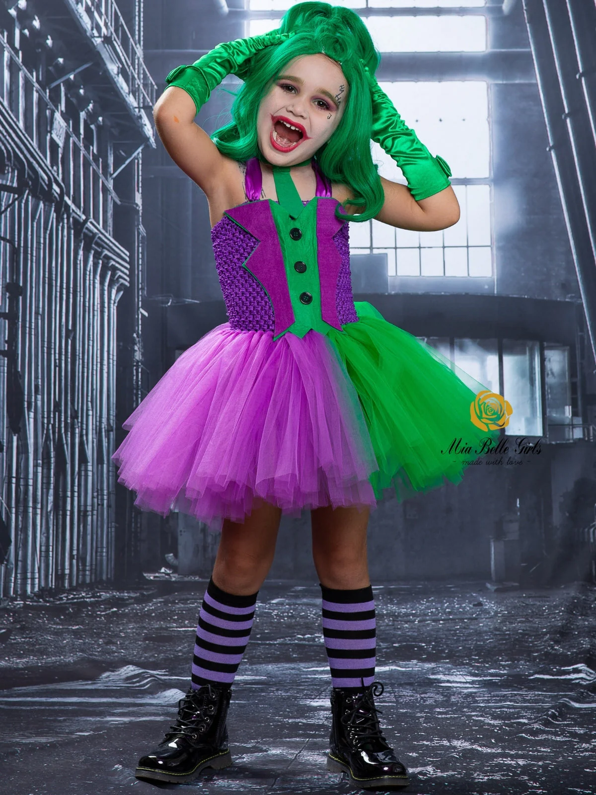 Girls Gotham Jester Tutu Costume Dress with Neck Tie - Image 6