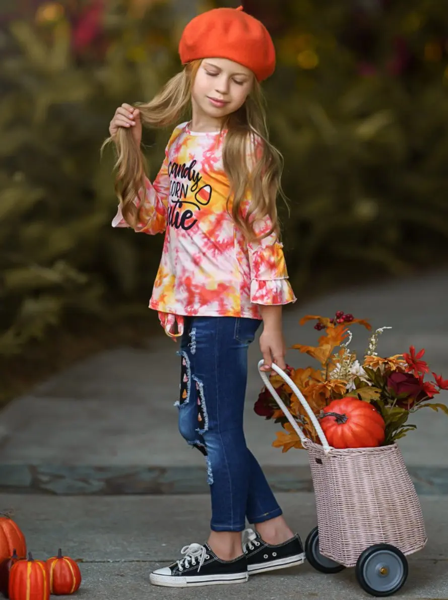 Candy Corn Cutie Top and Patched Jeans Set - Image 5