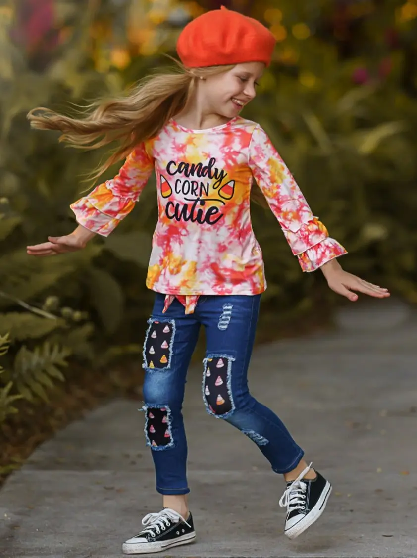 Candy Corn Cutie Top and Patched Jeans Set - Image 6