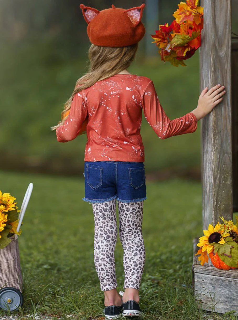 Posh Pumpkin Top, Patched Denim Shorts and Legging Set - Image 3