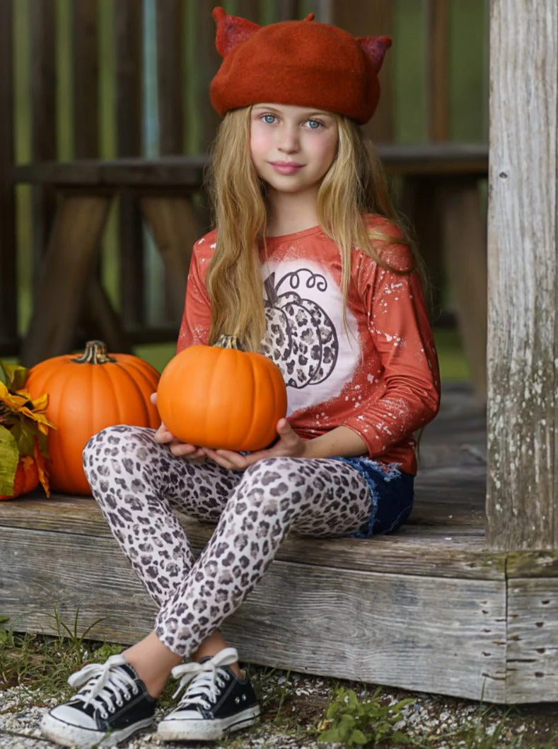 Posh Pumpkin Top, Patched Denim Shorts and Legging Set - Image 6