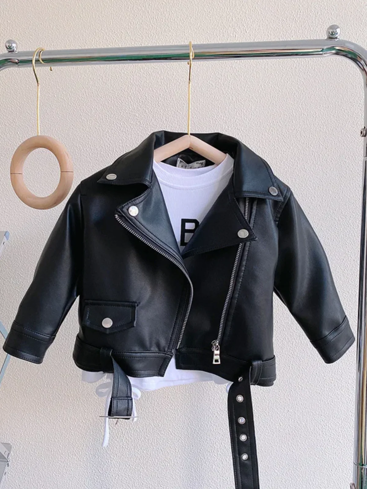 Girls Trendy Faux Leather Biker Jacket - Image 3