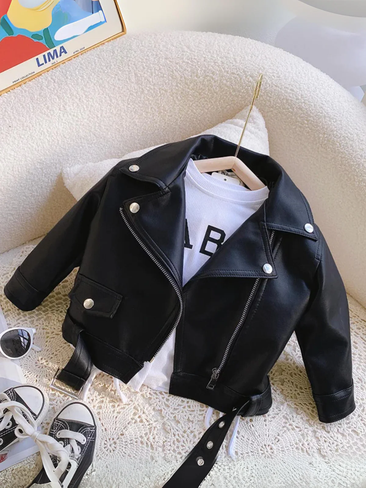 Girls Trendy Faux Leather Biker Jacket - Image 6