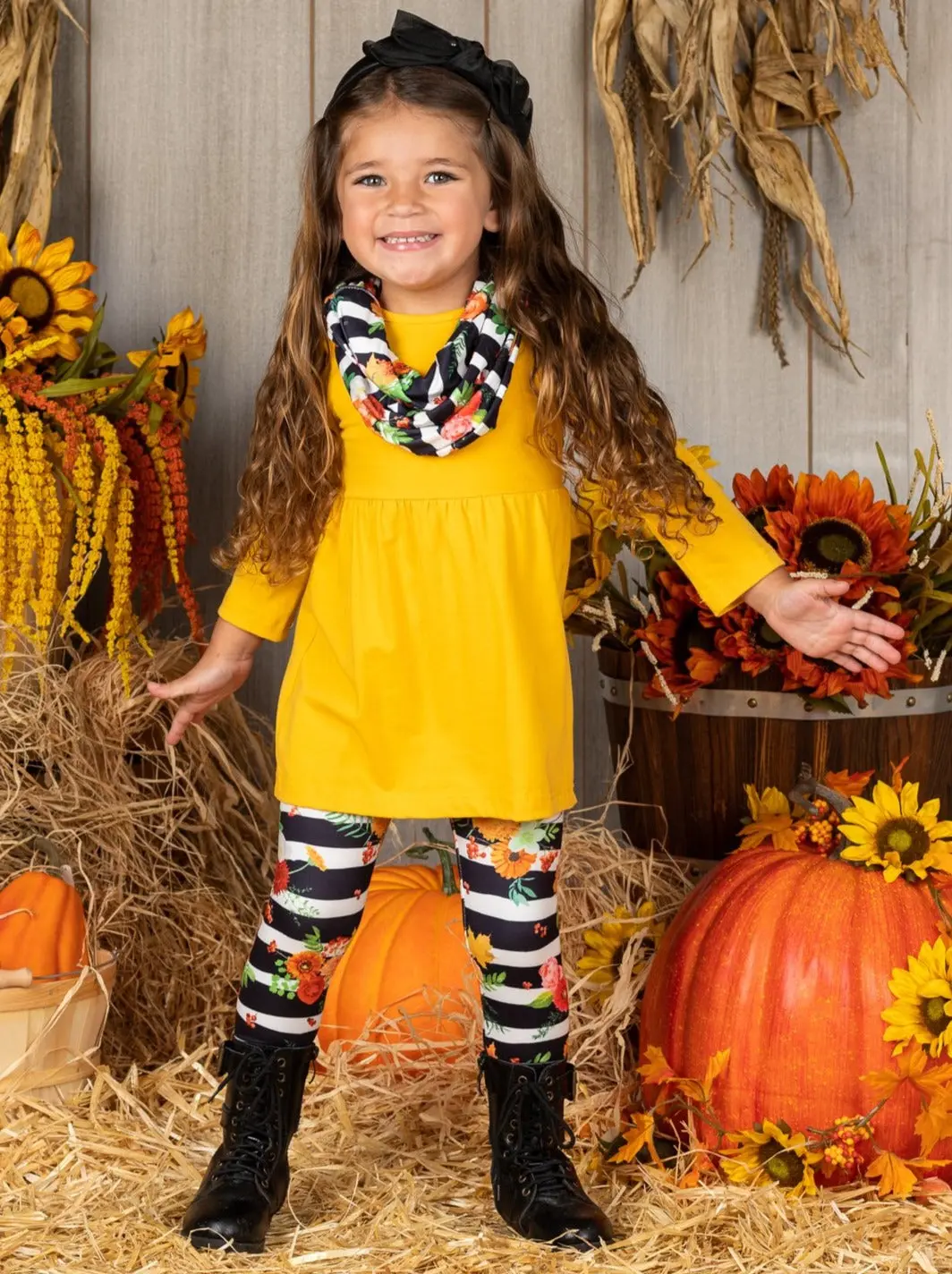 Chic Floral Stripe Tunic, Legging and Scarf Set - Image 4