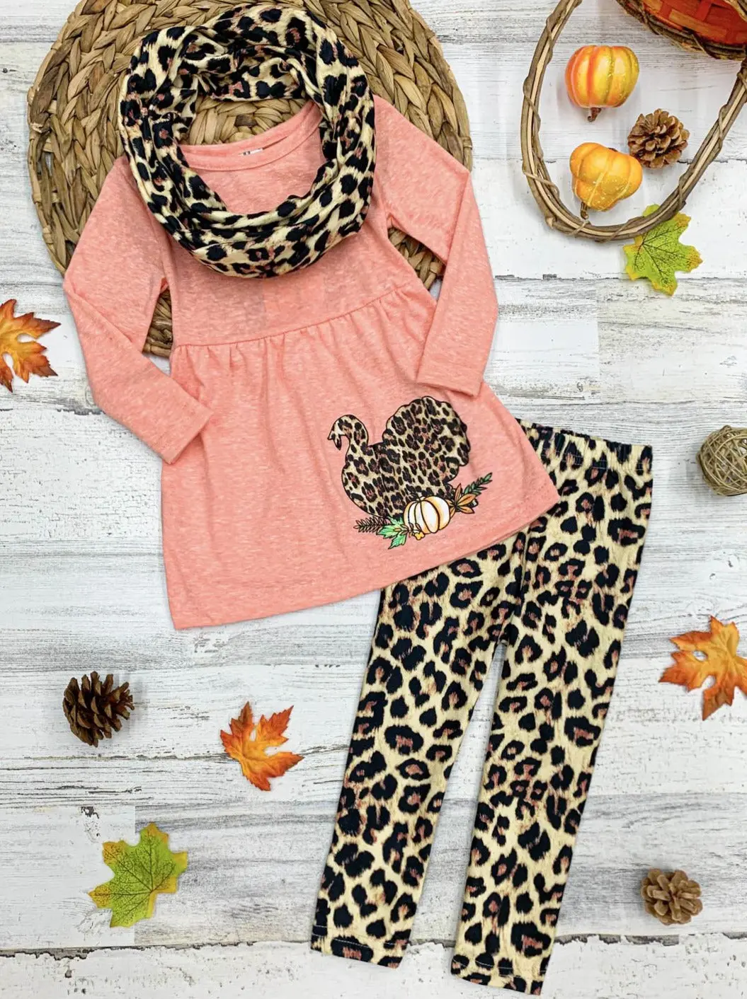 Wild Turkey Tunic, Leopard Leggings and Scarf Set - Image 2