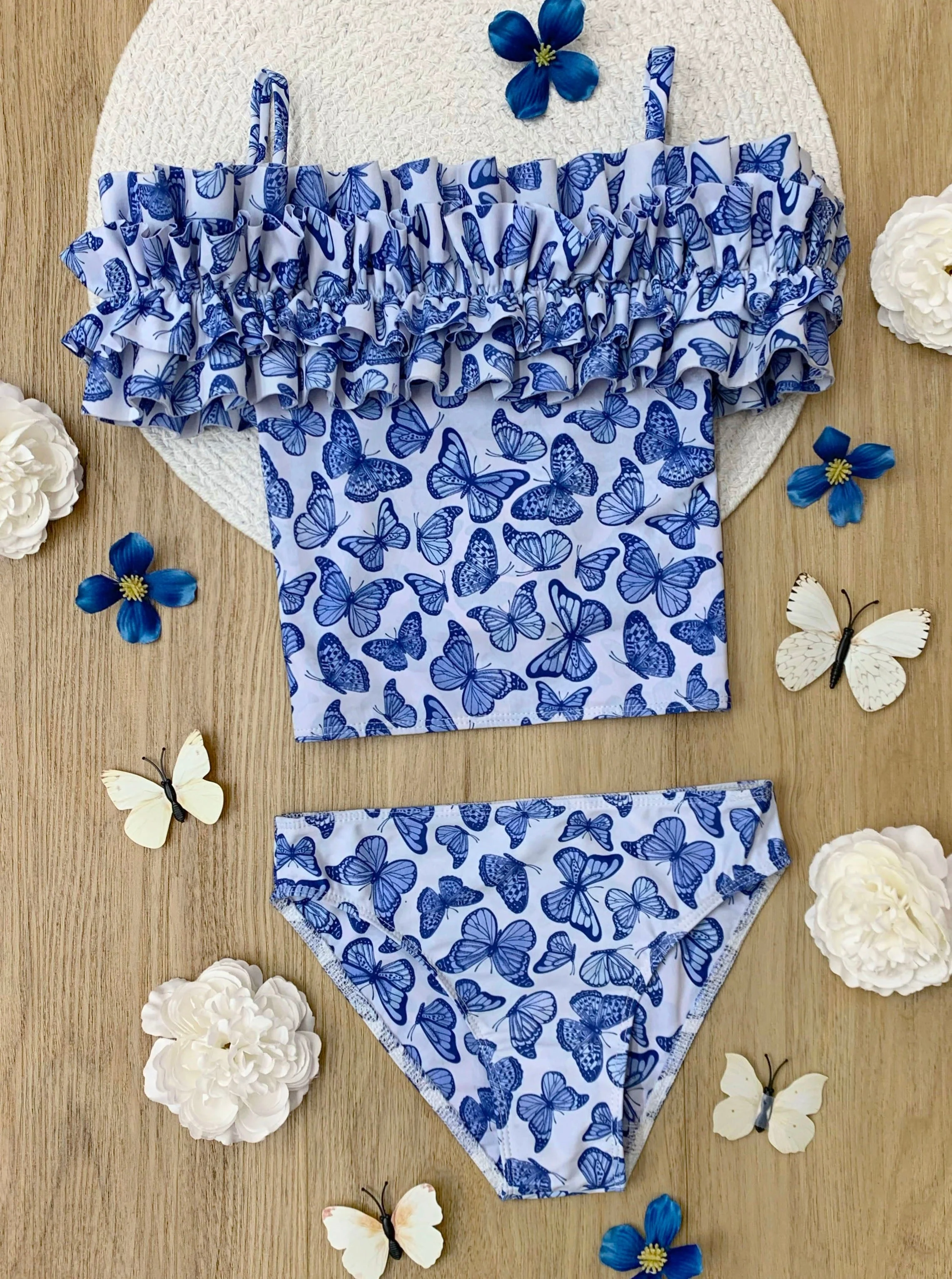 Fluttering Butterflies Ruffle Tankini Two Piece Swimsuit - Image 6