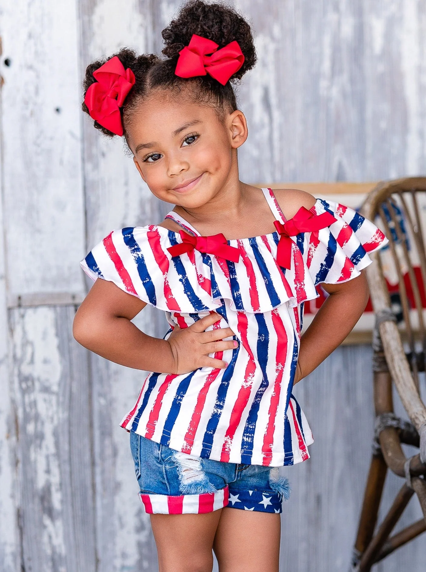 U.S. of Yay Top and Cuffed Denim Short Set - Image 2