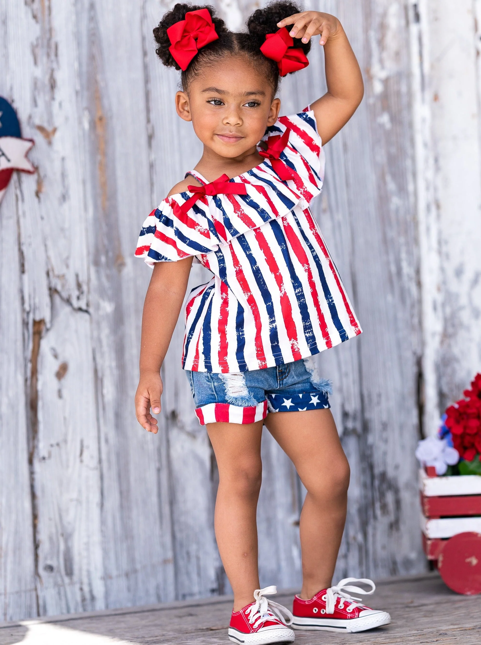 U.S. of Yay Top and Cuffed Denim Short Set - Image 3