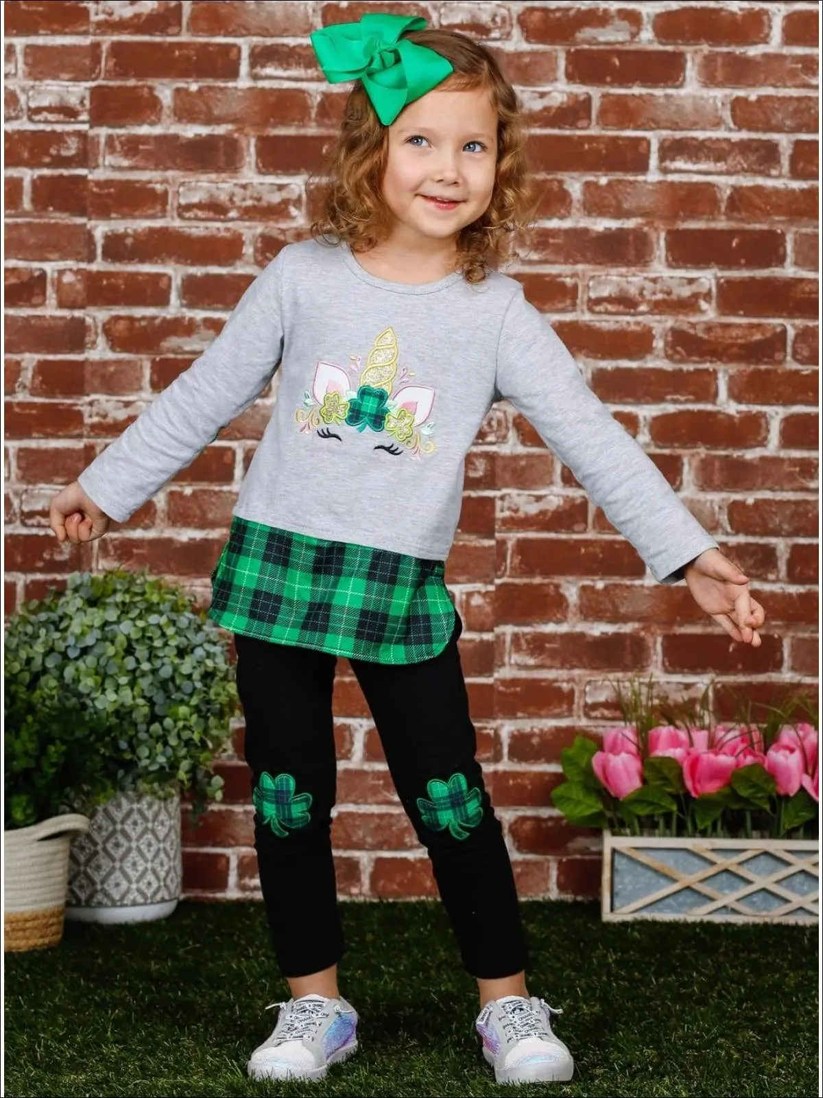 Clover Unicorn Plaid Patch Legging Set - Image 2