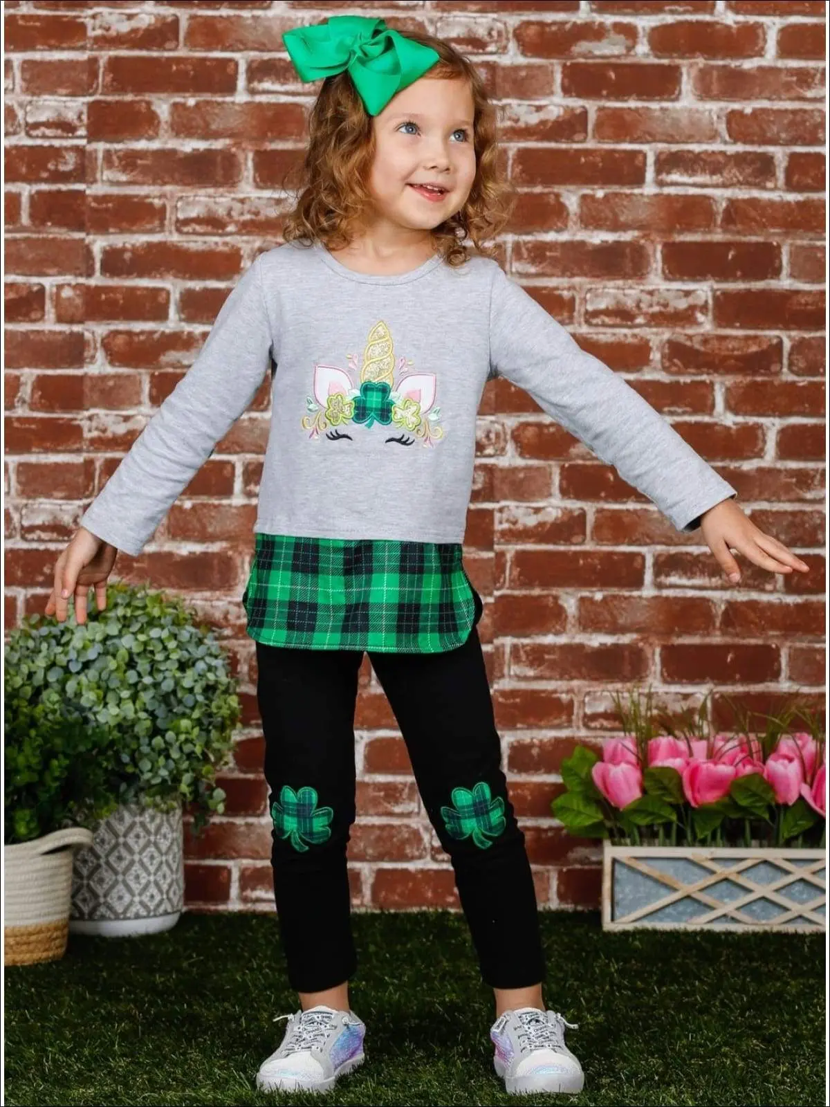 Clover Unicorn Plaid Patch Legging Set - Image 4