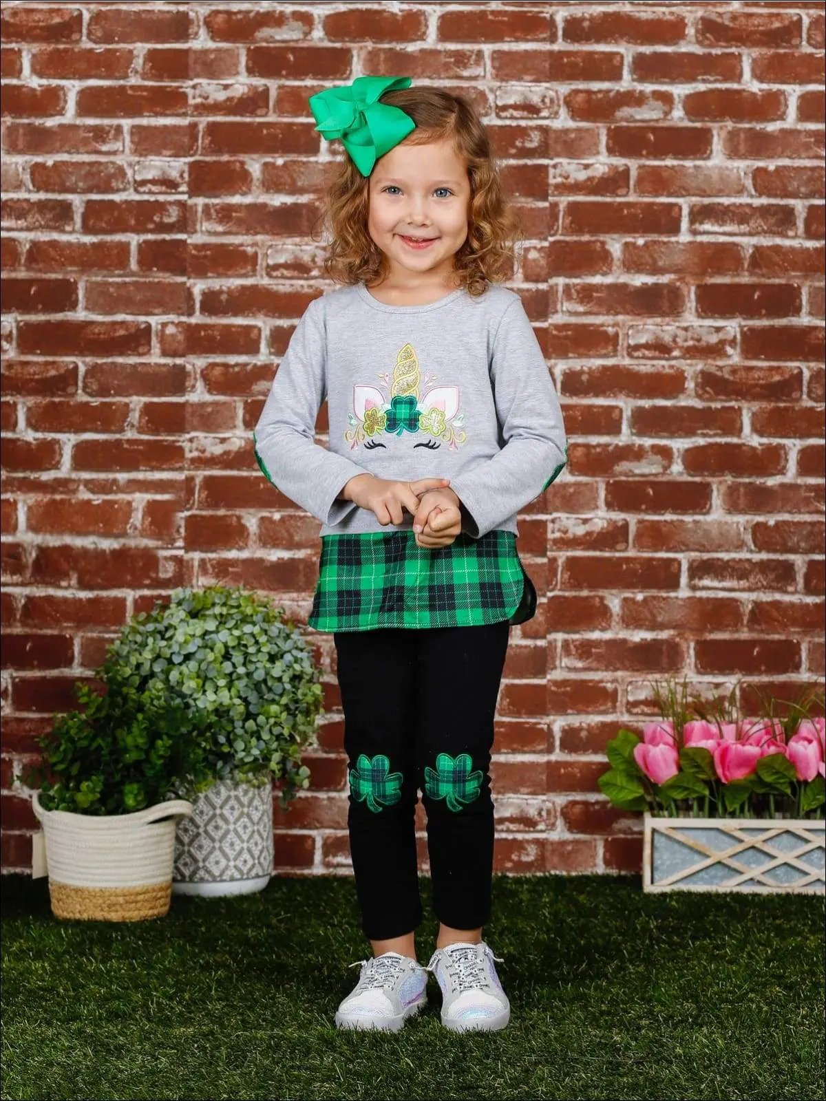 Clover Unicorn Plaid Patch Legging Set - Image 5