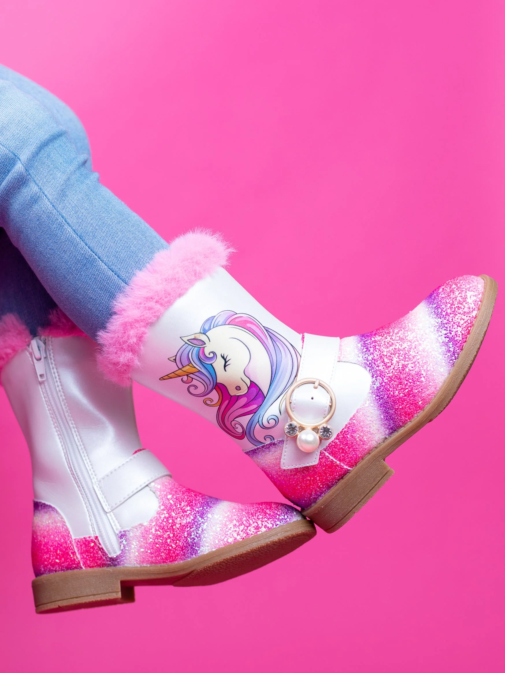 Unicorn Glitter Boots with Faux Fur Trim By Liv and Mia - Image 2