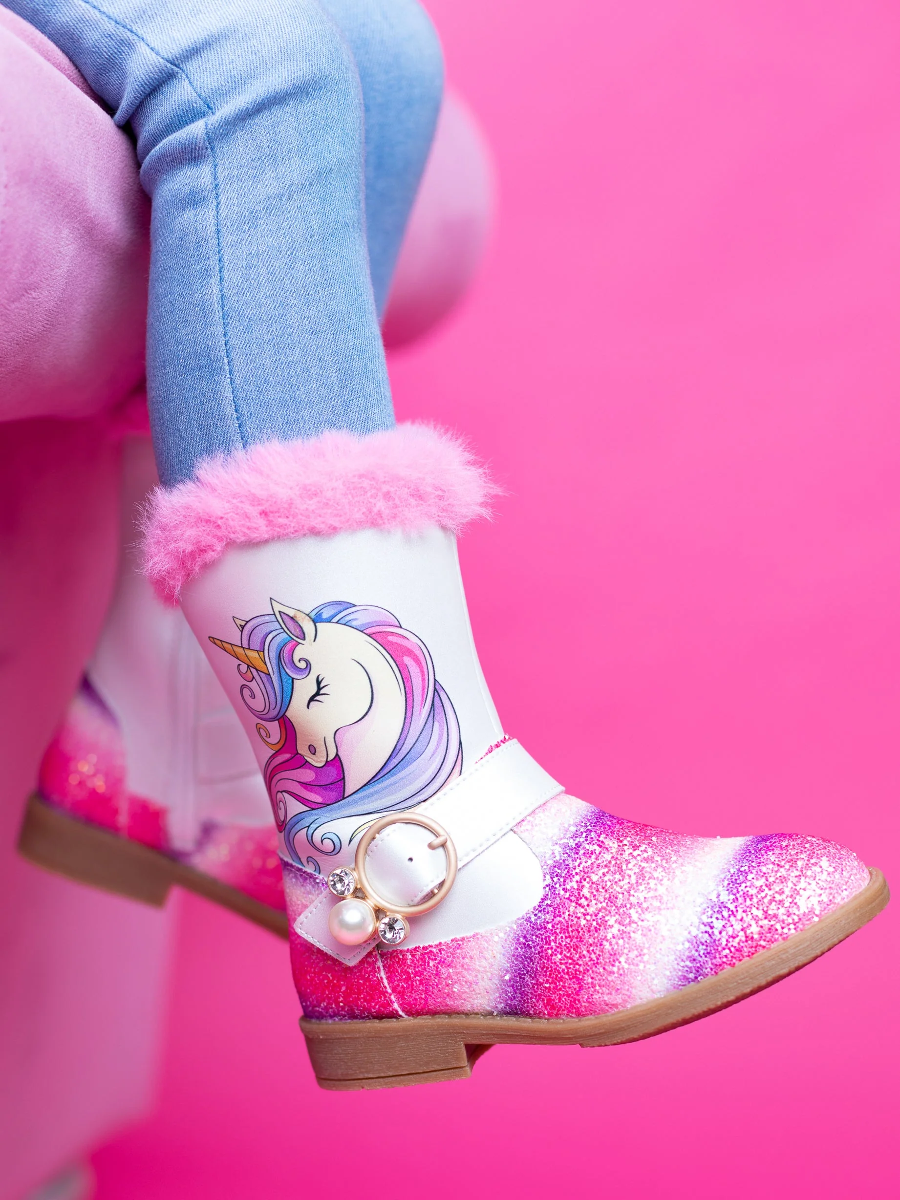 Unicorn Glitter Boots with Faux Fur Trim By Liv and Mia - Image 3