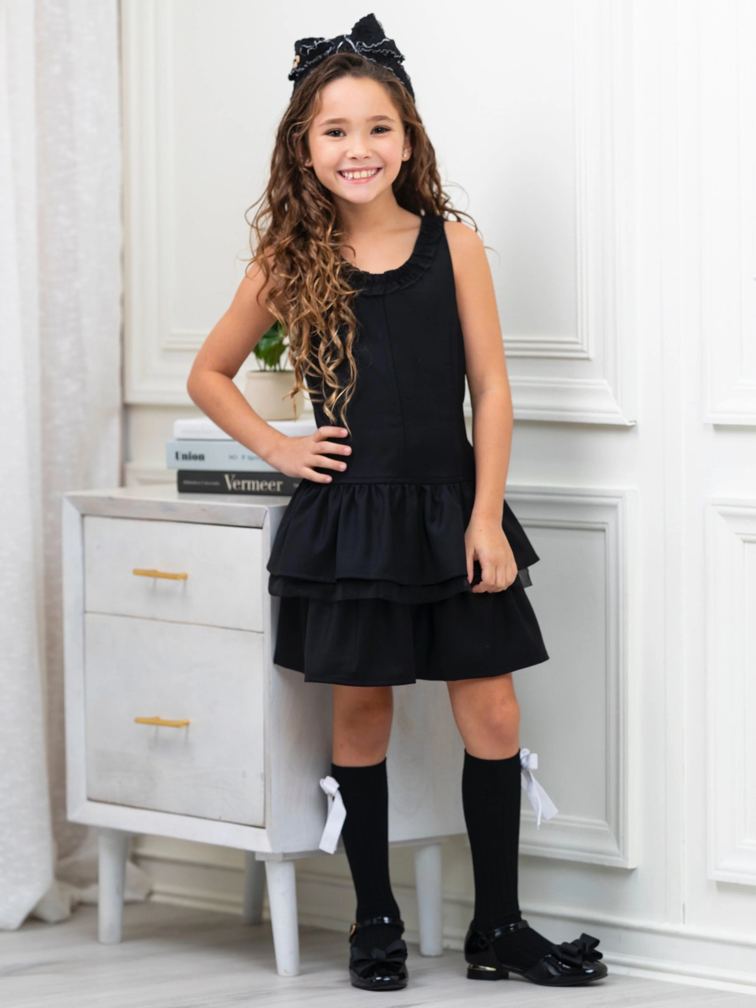 Black Bow Tiered Ruffle Dress by Kids Couture - Image 2