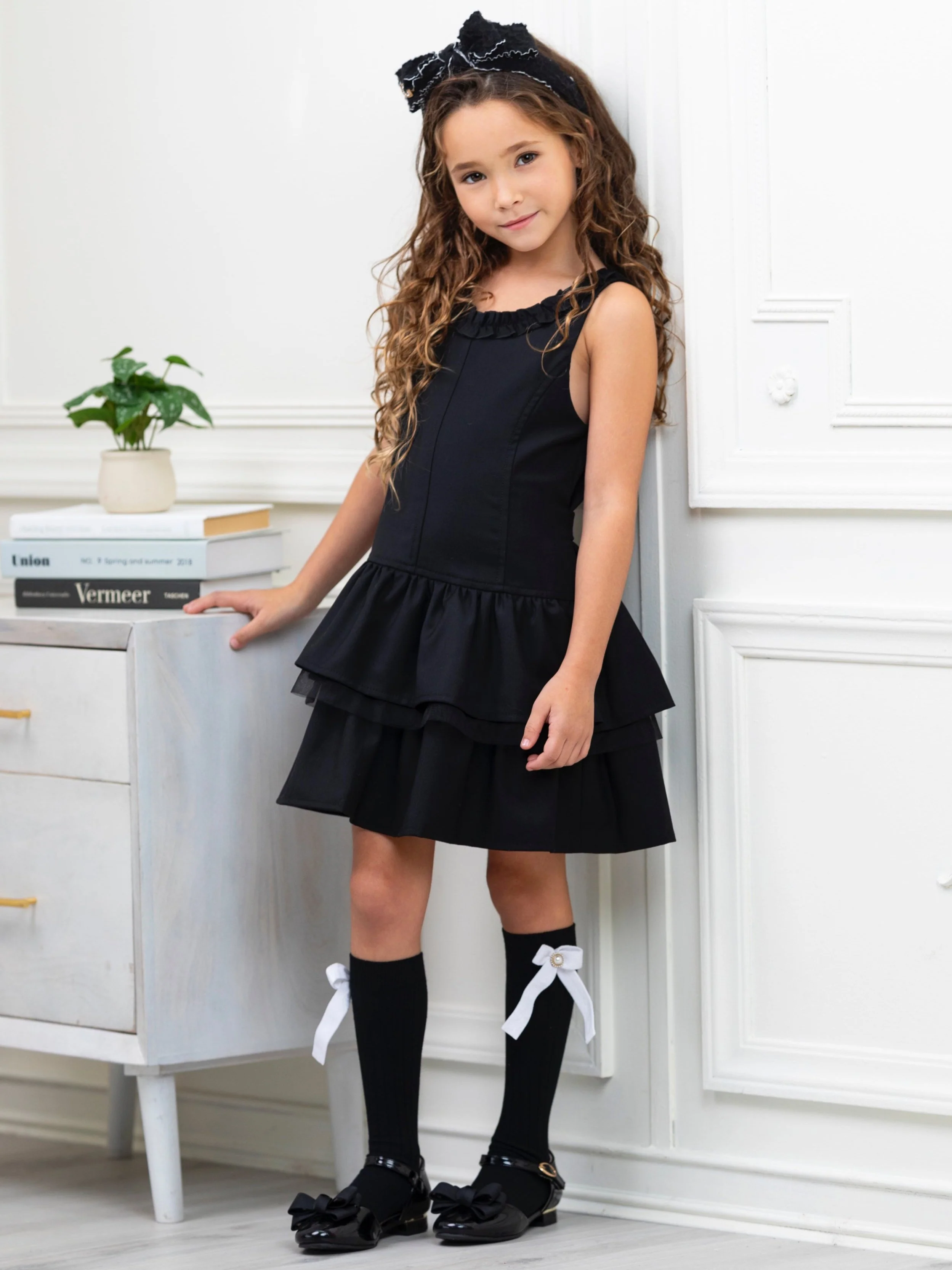 Black Bow Tiered Ruffle Dress by Kids Couture - Image 3