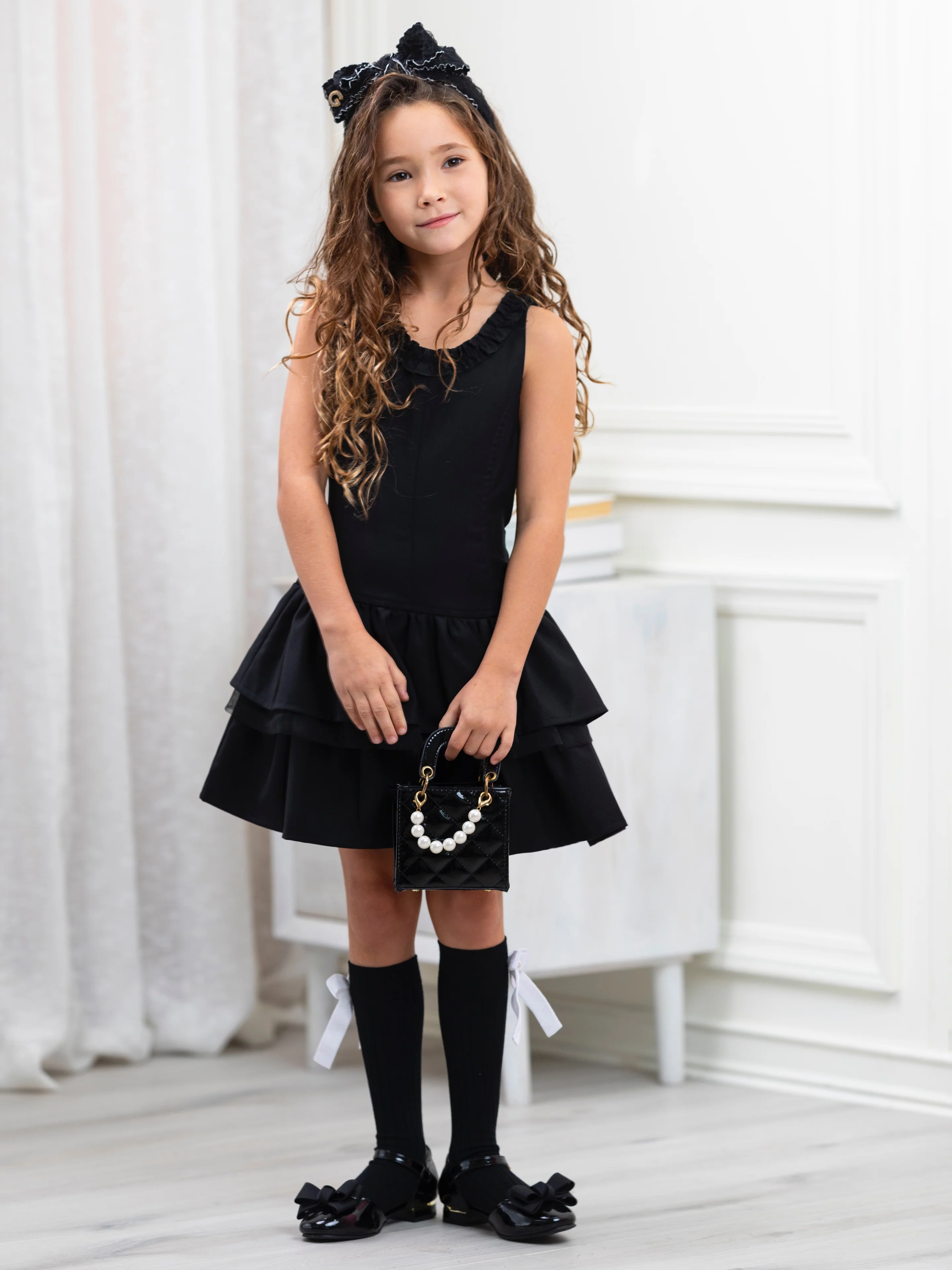 Black Bow Tiered Ruffle Dress by Kids Couture - Image 4