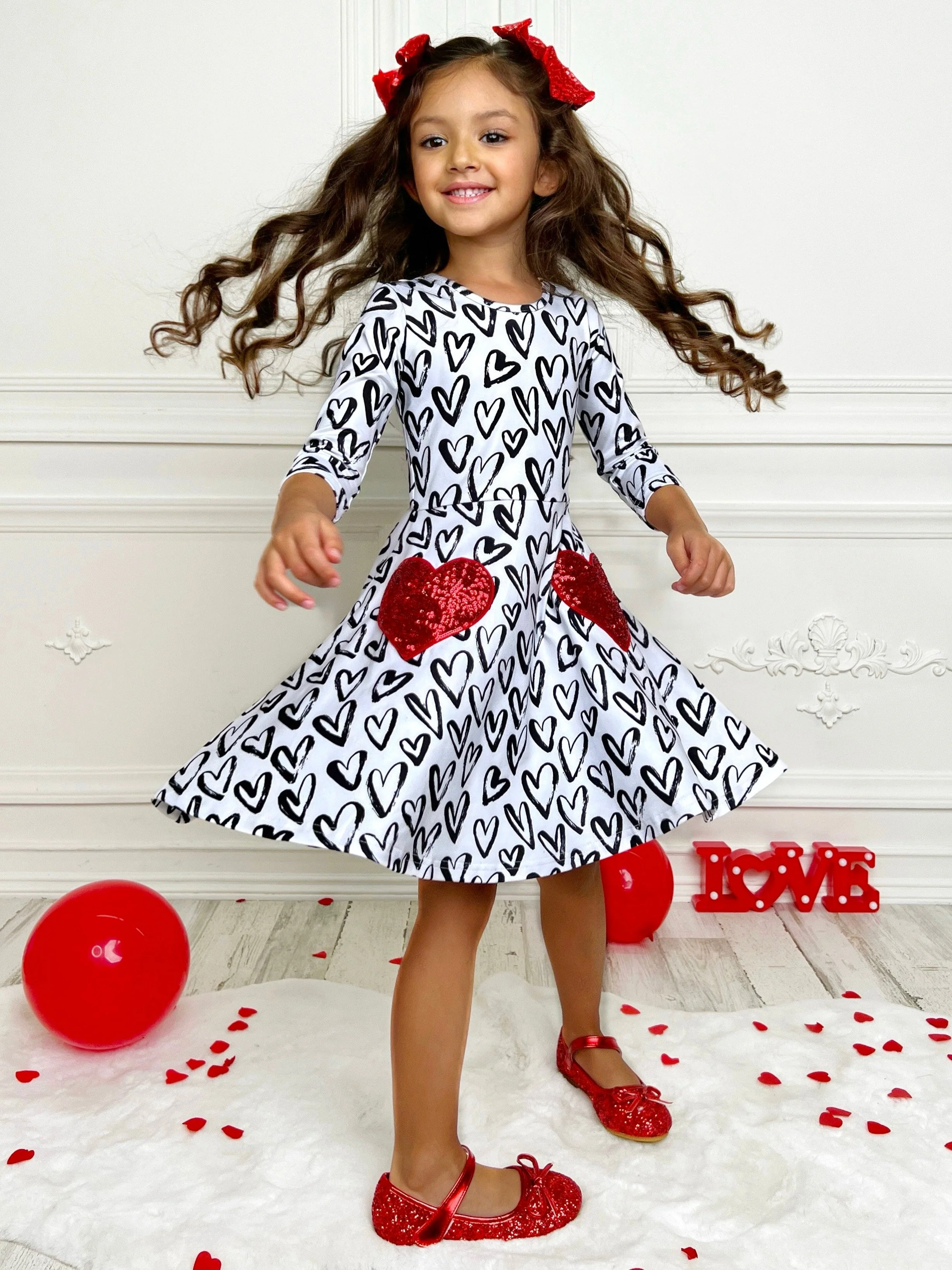 Dressed With Love Sequin Heart Skater Dress - Image 3