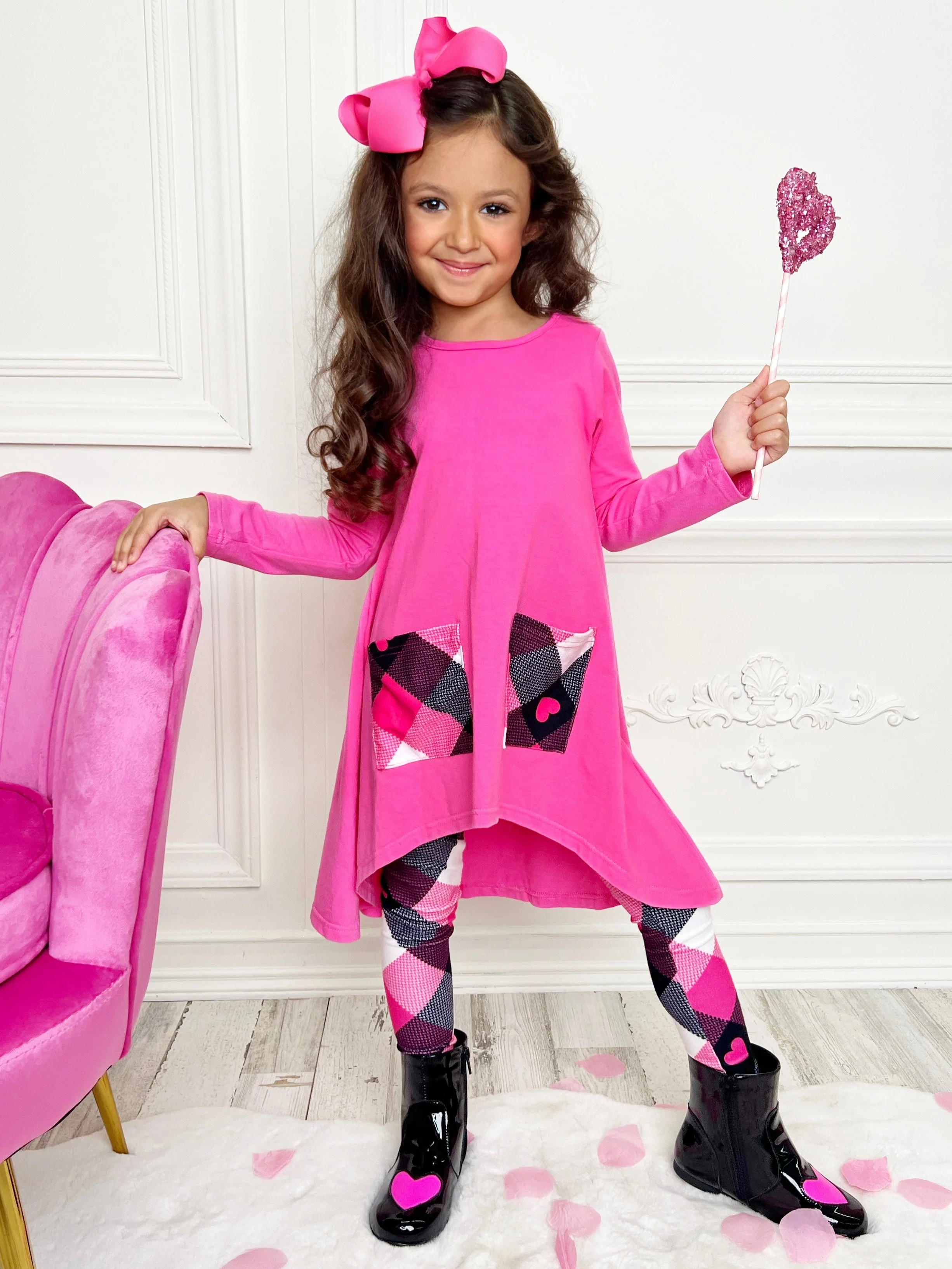 No Hate, Just Love Pink Plaid Legging Set - Image 2