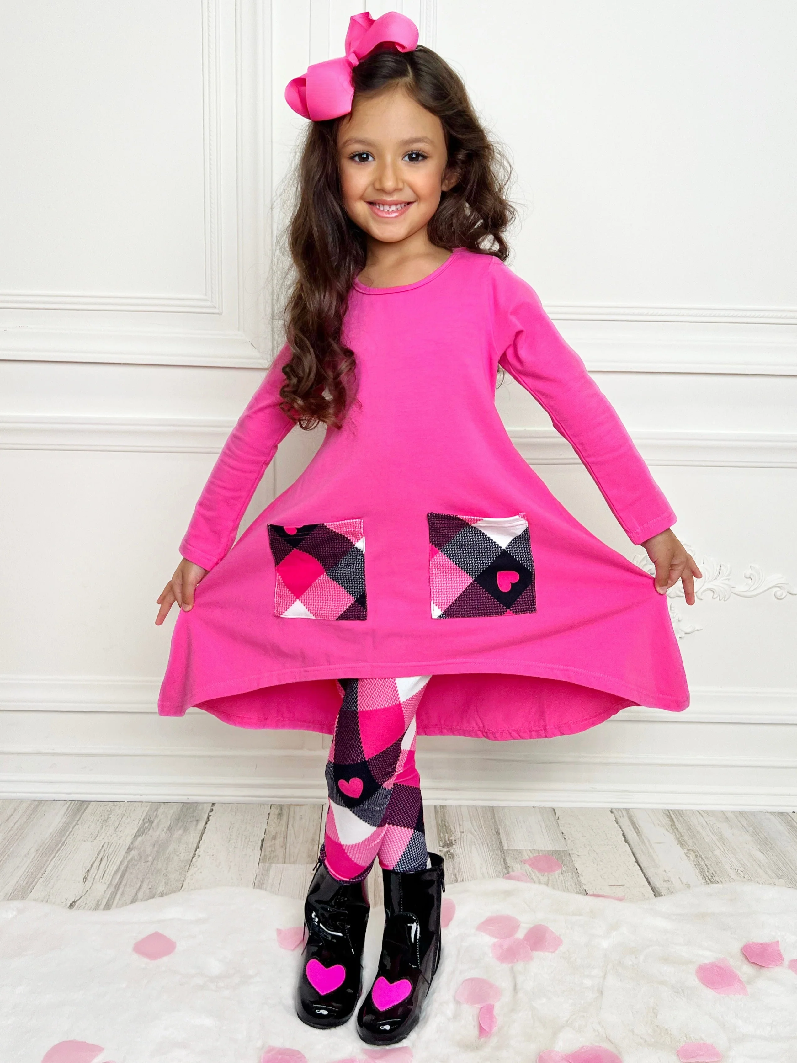 No Hate, Just Love Pink Plaid Legging Set - Image 3