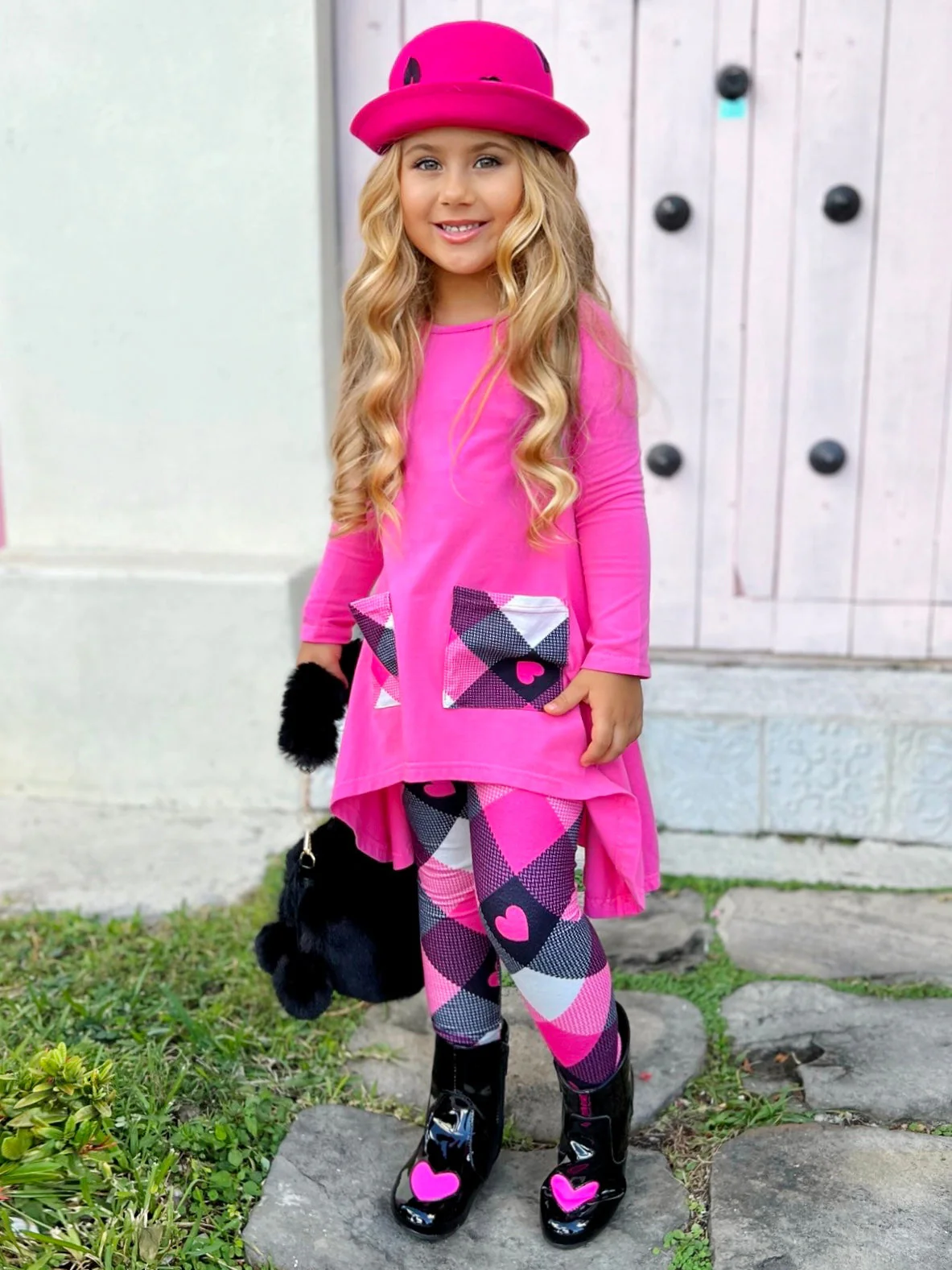 No Hate, Just Love Pink Plaid Legging Set - Image 4