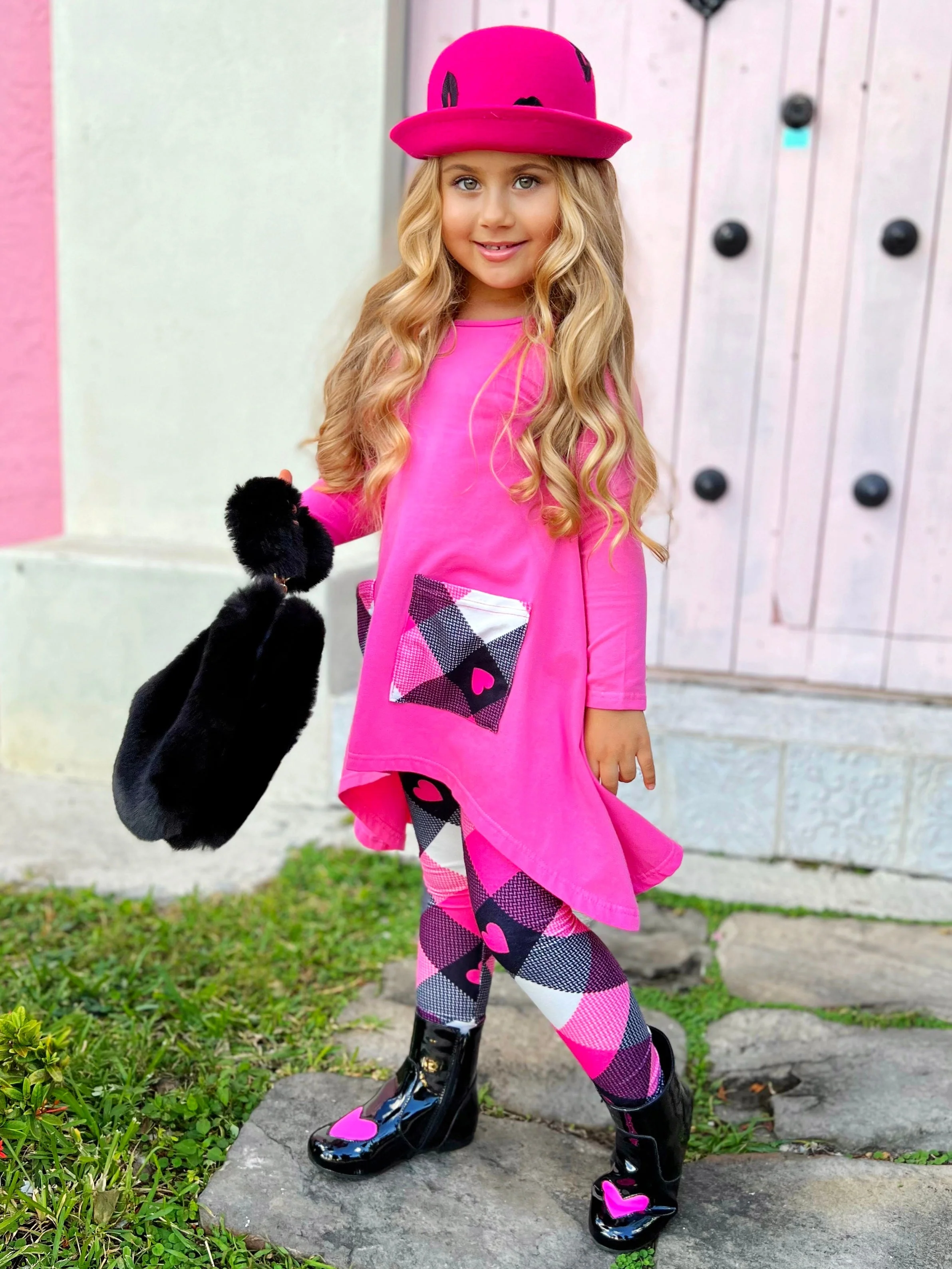 No Hate, Just Love Pink Plaid Legging Set - Image 5