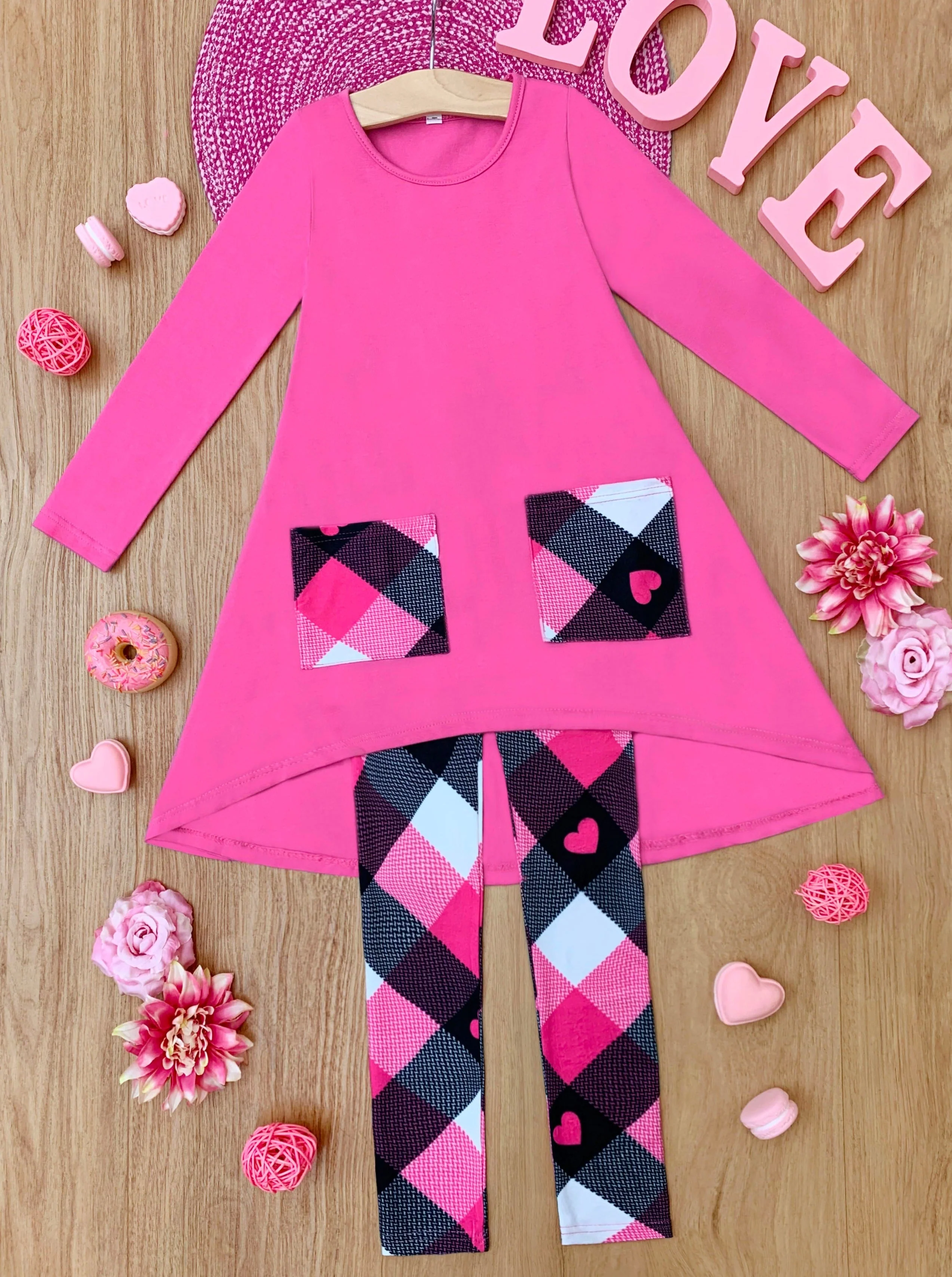 No Hate, Just Love Pink Plaid Legging Set - Image 7