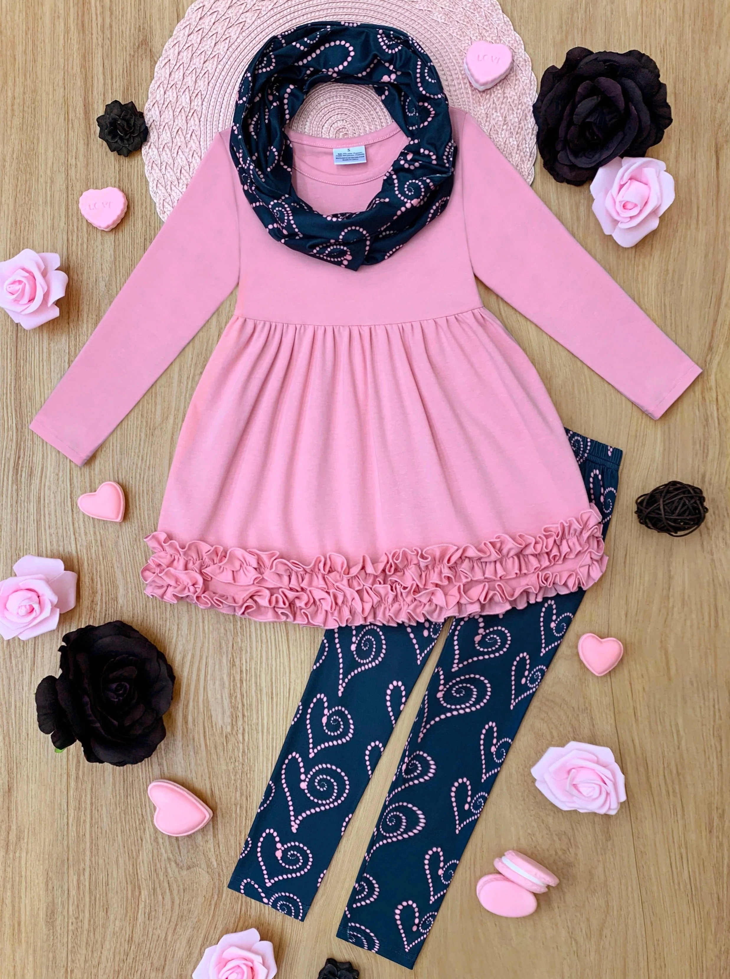 Hugs and Heart Fashion Tunic, Scarf and Legging Set - Image 5