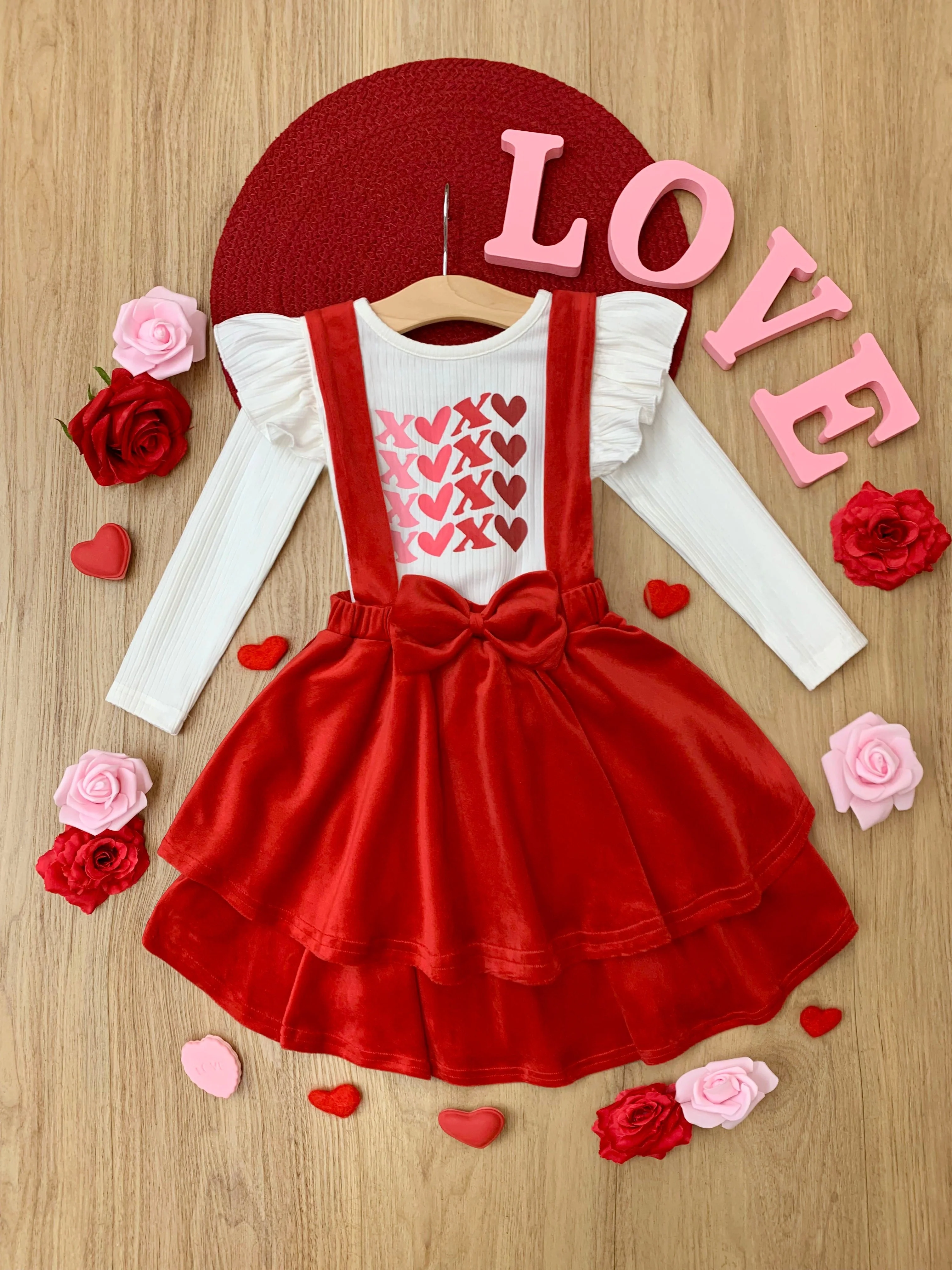 Little Velvet Valentine Overall Skirt Set - Image 2