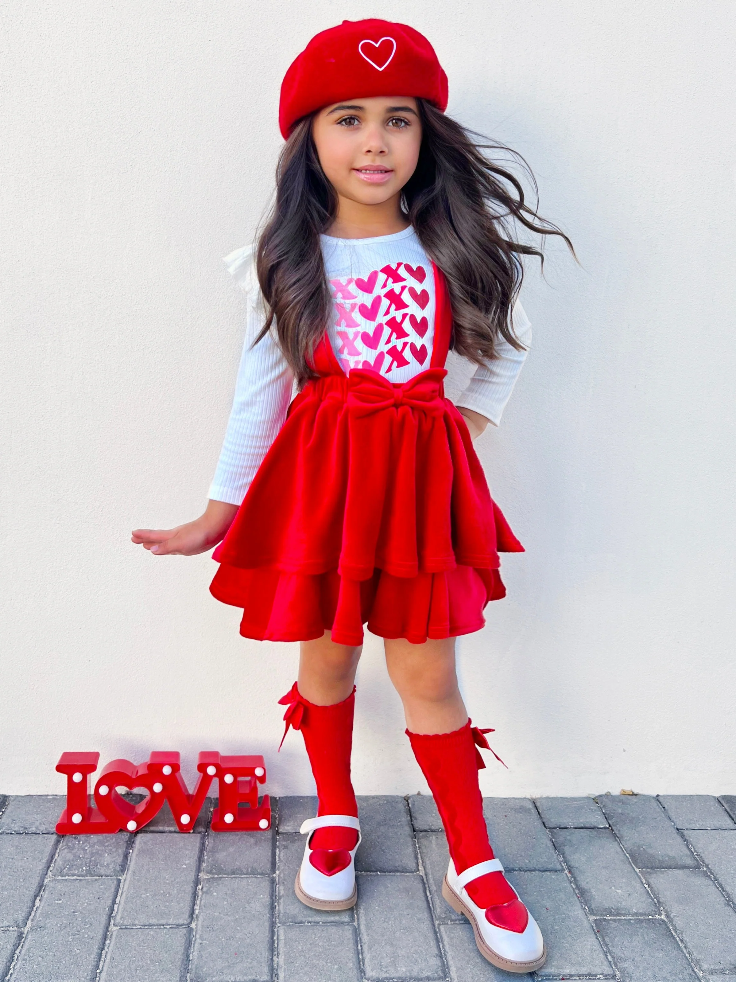 Little Velvet Valentine Overall Skirt Set - Image 3