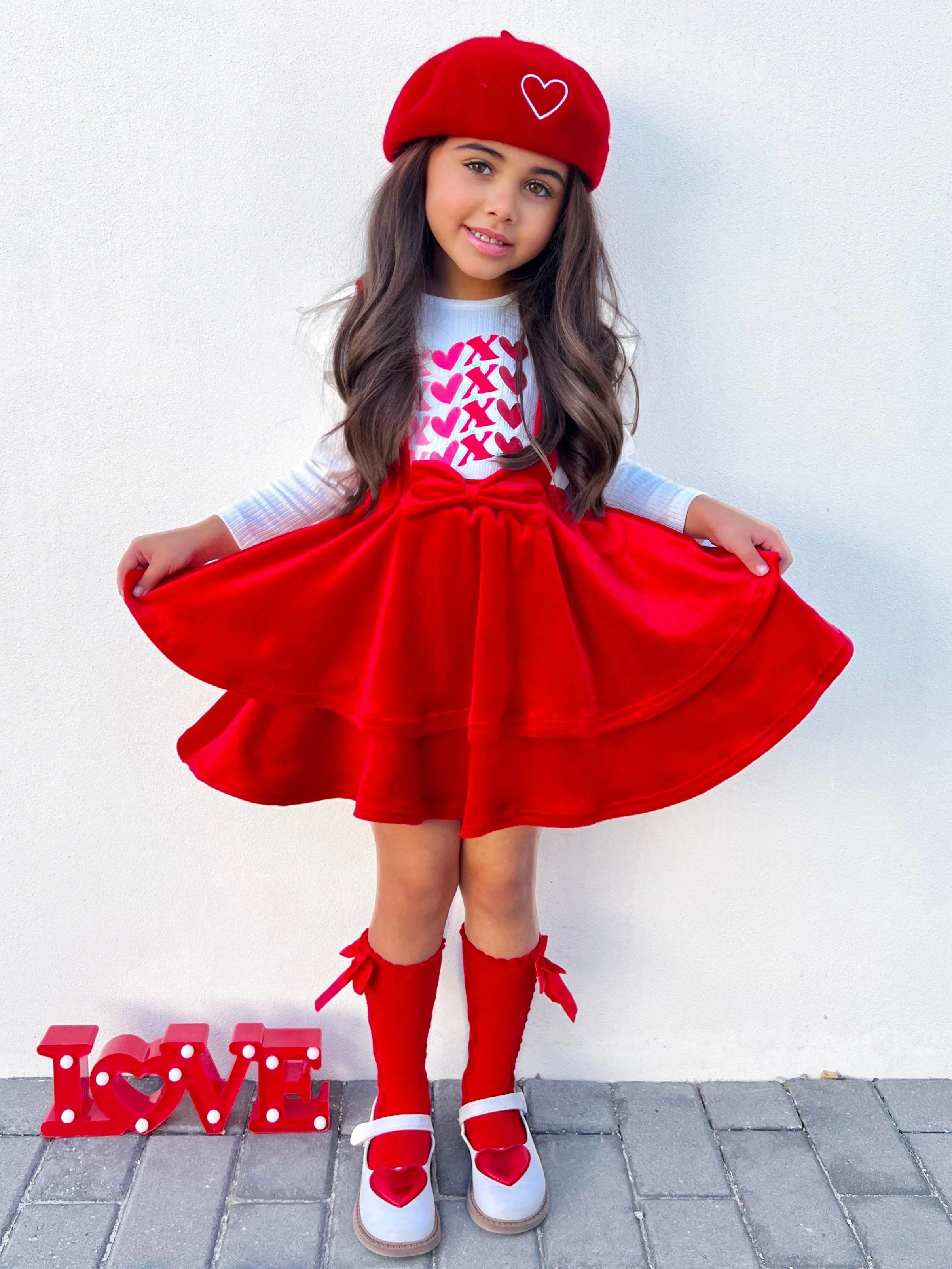 Little Velvet Valentine Overall Skirt Set - Image 4