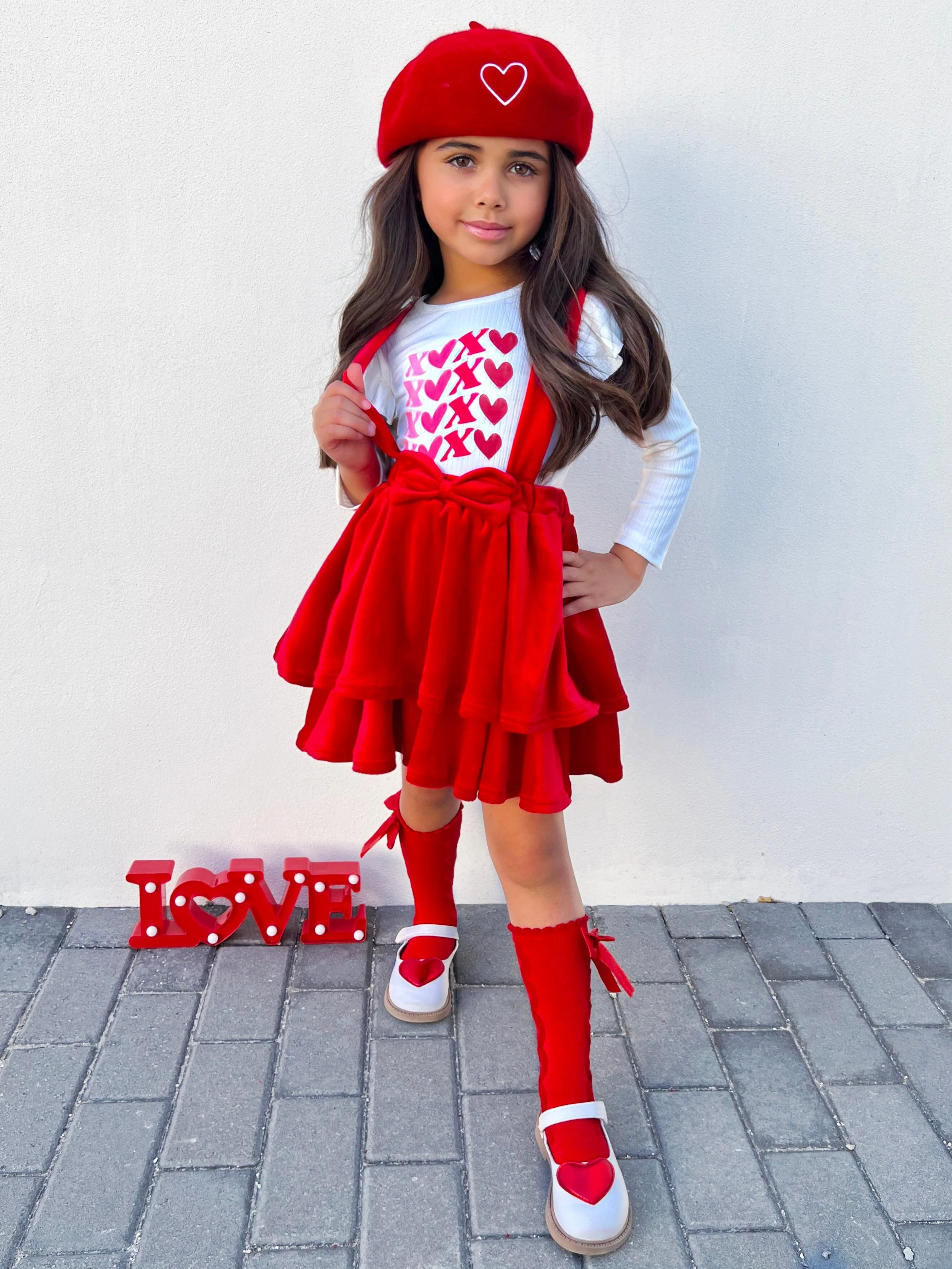 Little Velvet Valentine Overall Skirt Set - Image 5