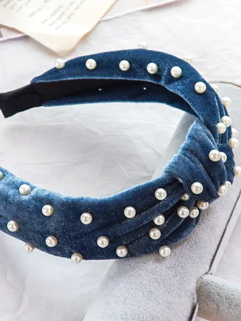 Girls Velvet and Pearl Twist Knot Headband - Image 3