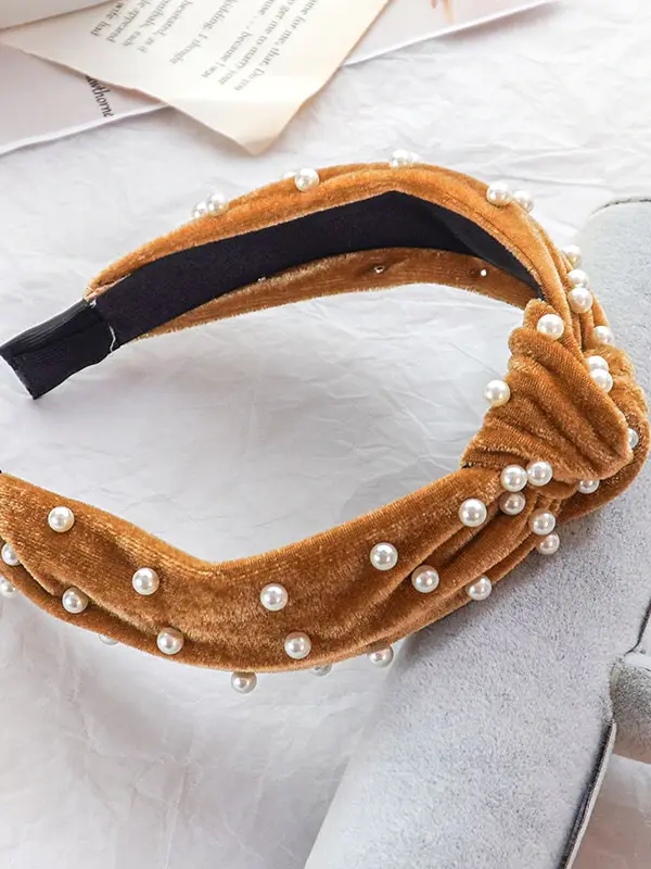 Girls Velvet and Pearl Twist Knot Headband - Image 4