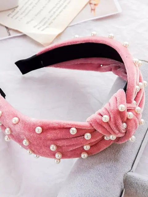 Girls Velvet and Pearl Twist Knot Headband - Image 5