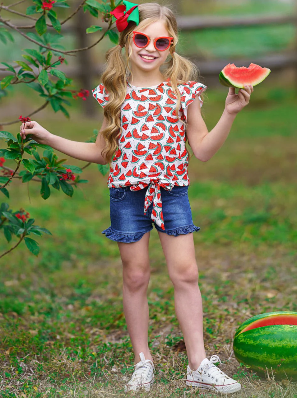 Watermelon Heaven Ruffle Denim Short Set - Image 2