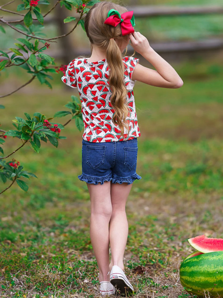 Watermelon Heaven Ruffle Denim Short Set - Image 4