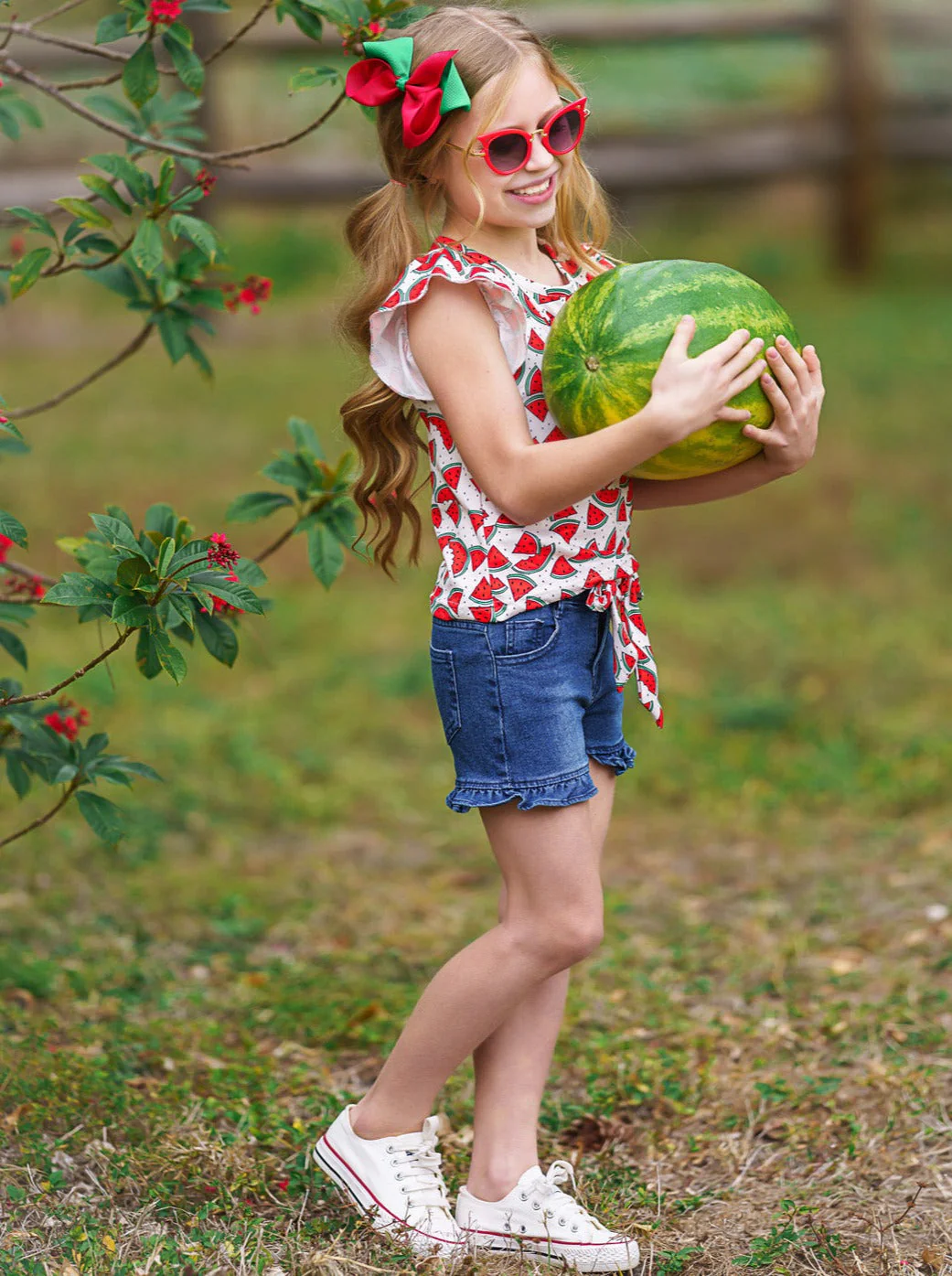 Watermelon Heaven Ruffle Denim Short Set - Image 5