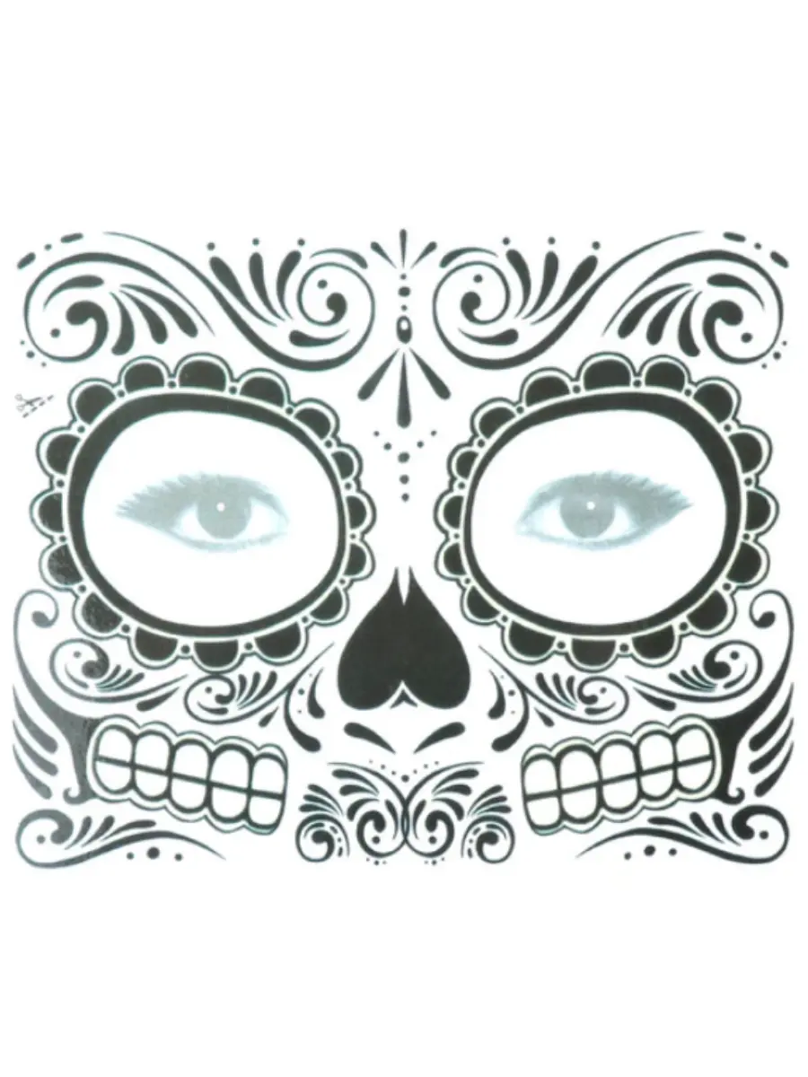 Girls Sugar Skull Temporary Face Tattoo Stickers - Image 2