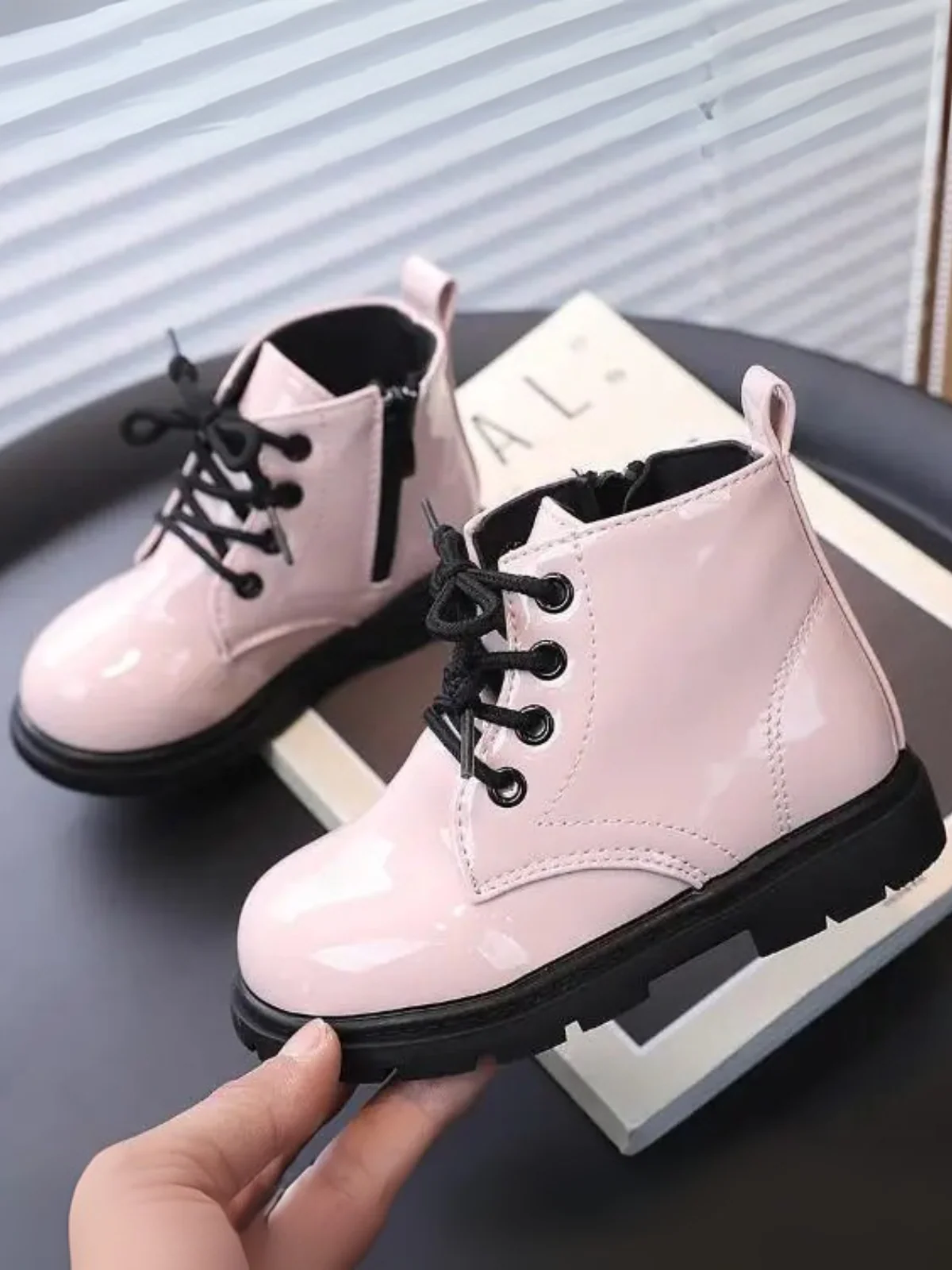 Girls Faux Leather Combat Boots - Image 3