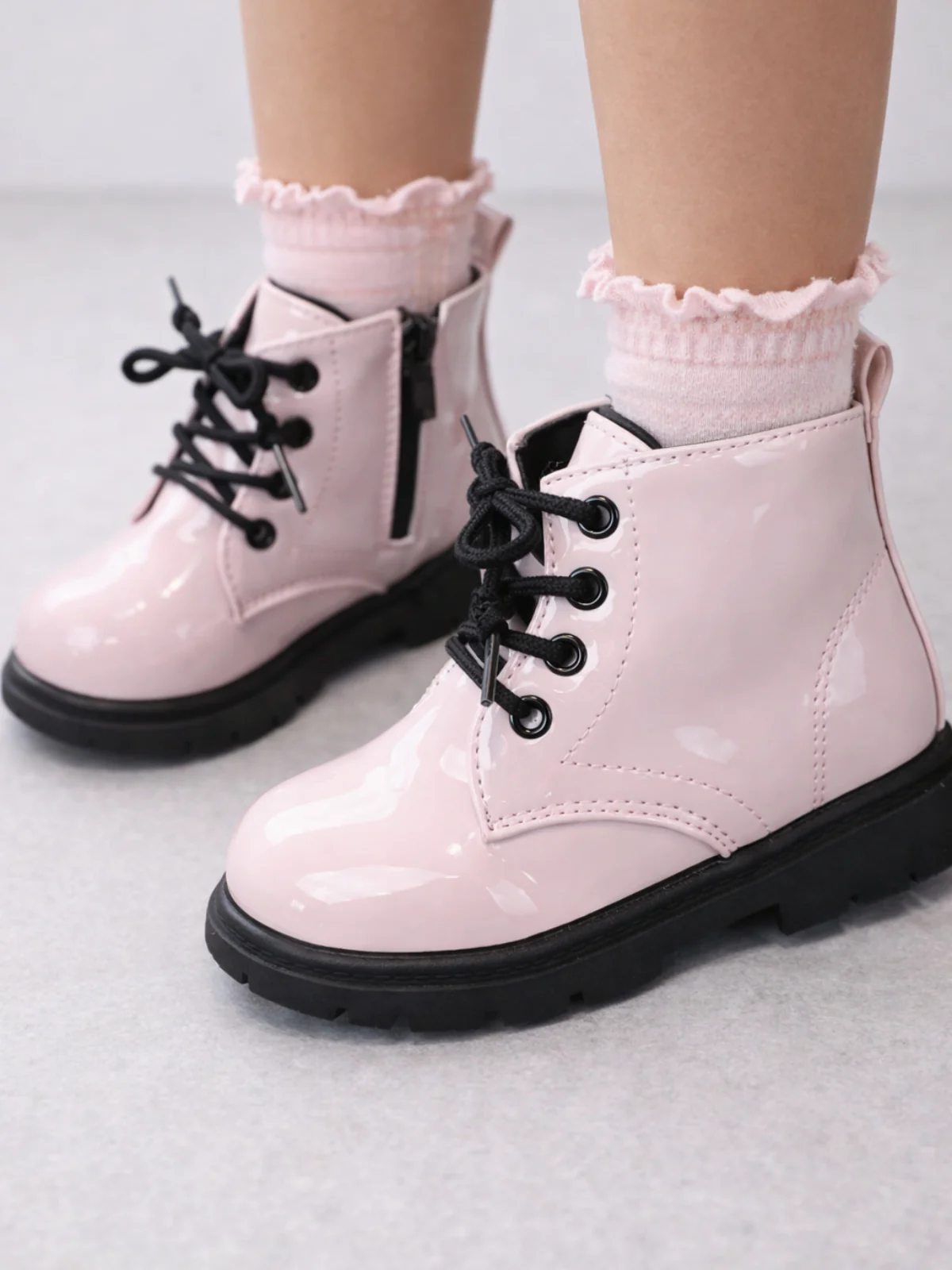 Girls Faux Leather Combat Boots - Image 4
