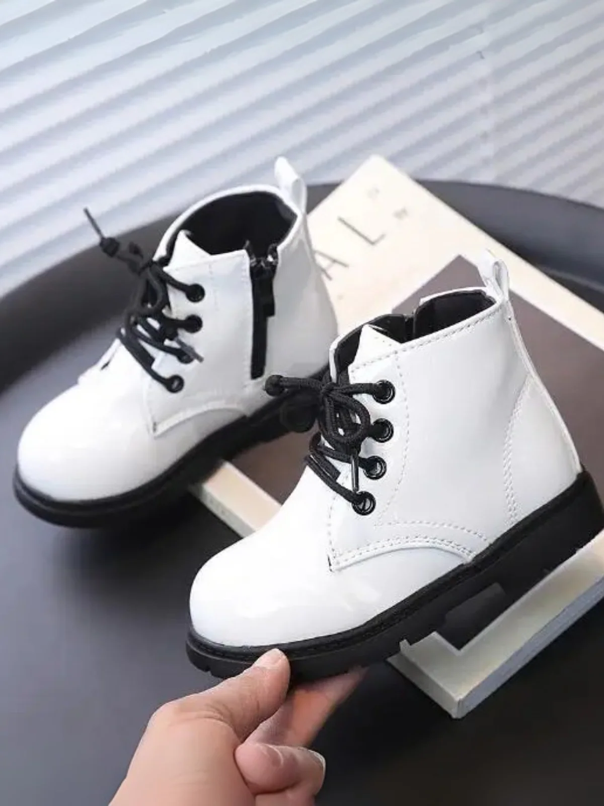 Girls Faux Leather Combat Boots - Image 5