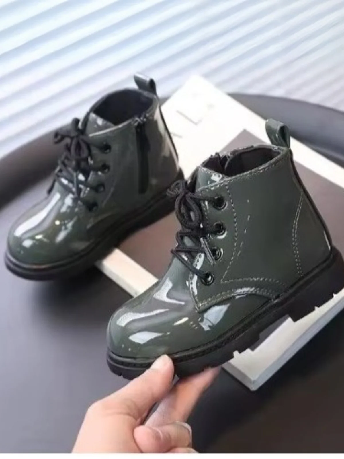 Girls Faux Leather Combat Boots - Image 8