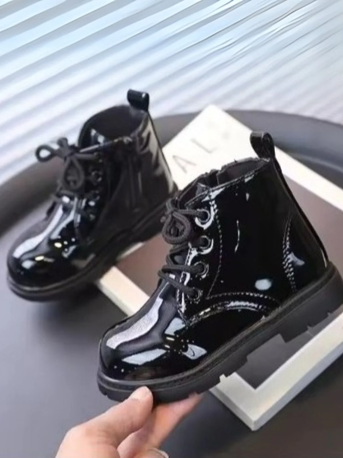 Girls Faux Leather Combat Boots - Image 9