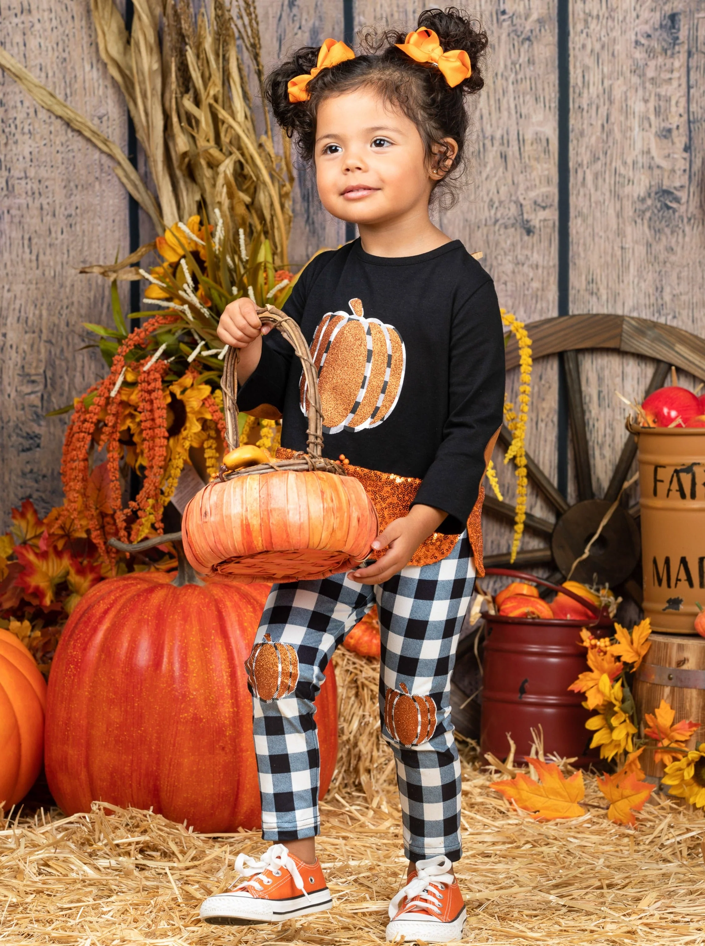 Sparkle Pumpkin Patch Tunic and Patched Plaid Legging Set - Image 2